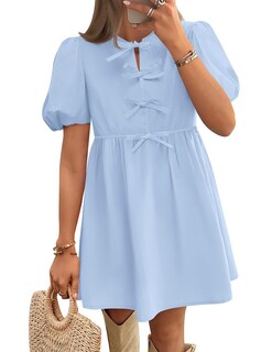 Foto 1 | Vestido Zesica De Verano De Manga Corta Con Lazo En La Parte Delantera Mini Azul Para Mujer - Venta Internacional.