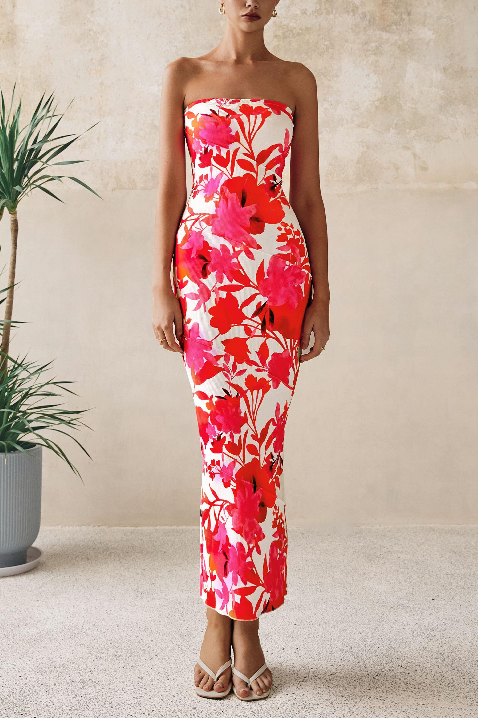 Foto 4 pulgar | Vestido Largo Prettygarden Para Mujer 2025 Con Estampado Floral Acanalado - Venta Internacional.