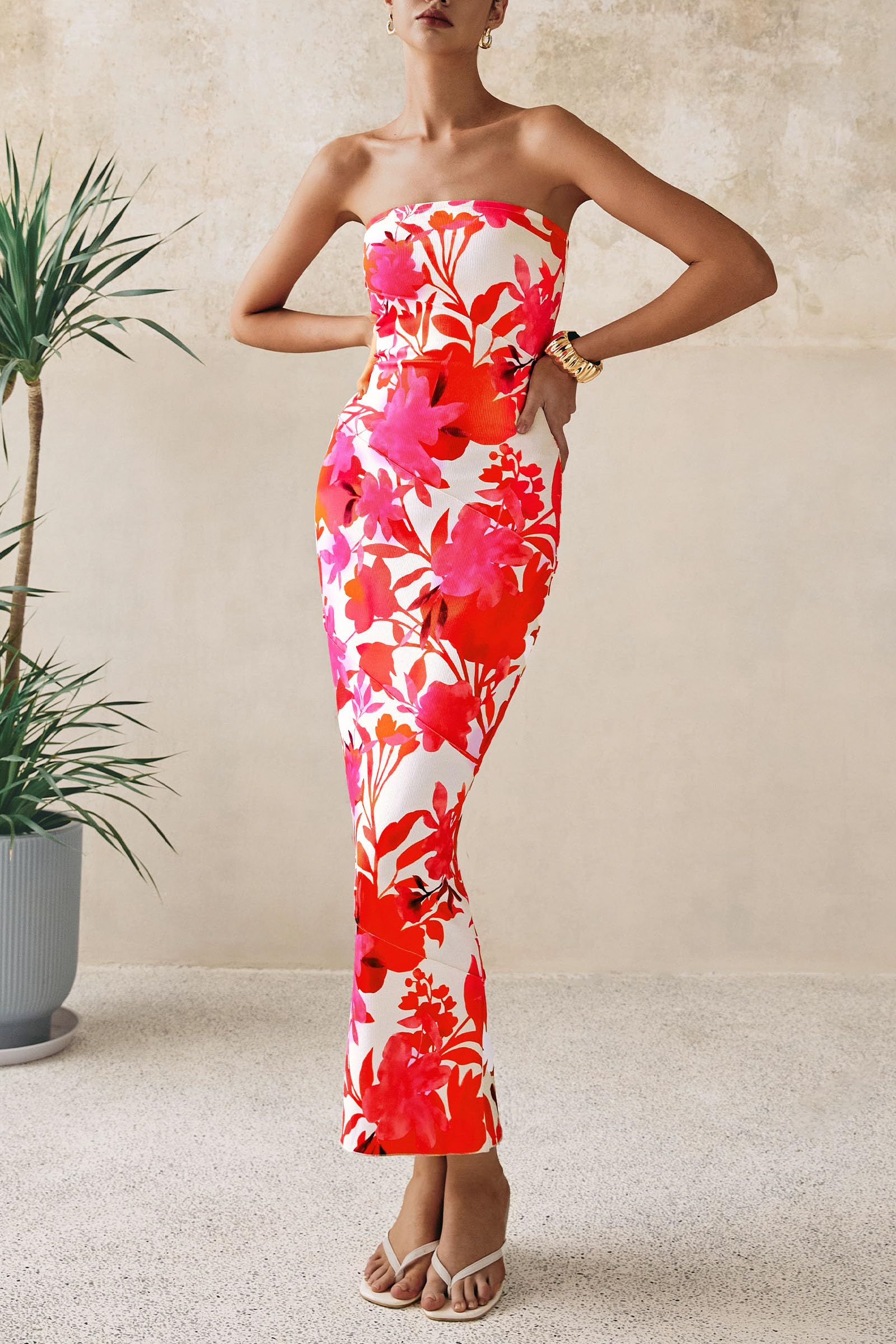 Foto 6 pulgar | Vestido Largo Prettygarden Para Mujer 2025 Con Estampado Floral Acanalado - Venta Internacional.