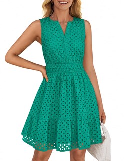 Foto 1 | Vestido De Verano Zesica Sin Mangas Con Cuello En V Y Ojales, Color Verde, Talla L - Venta Internacional.