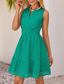 Foto 2 | Vestido De Verano Zesica Sin Mangas Con Cuello En V Y Ojales, Color Verde, Talla L - Venta Internacional.