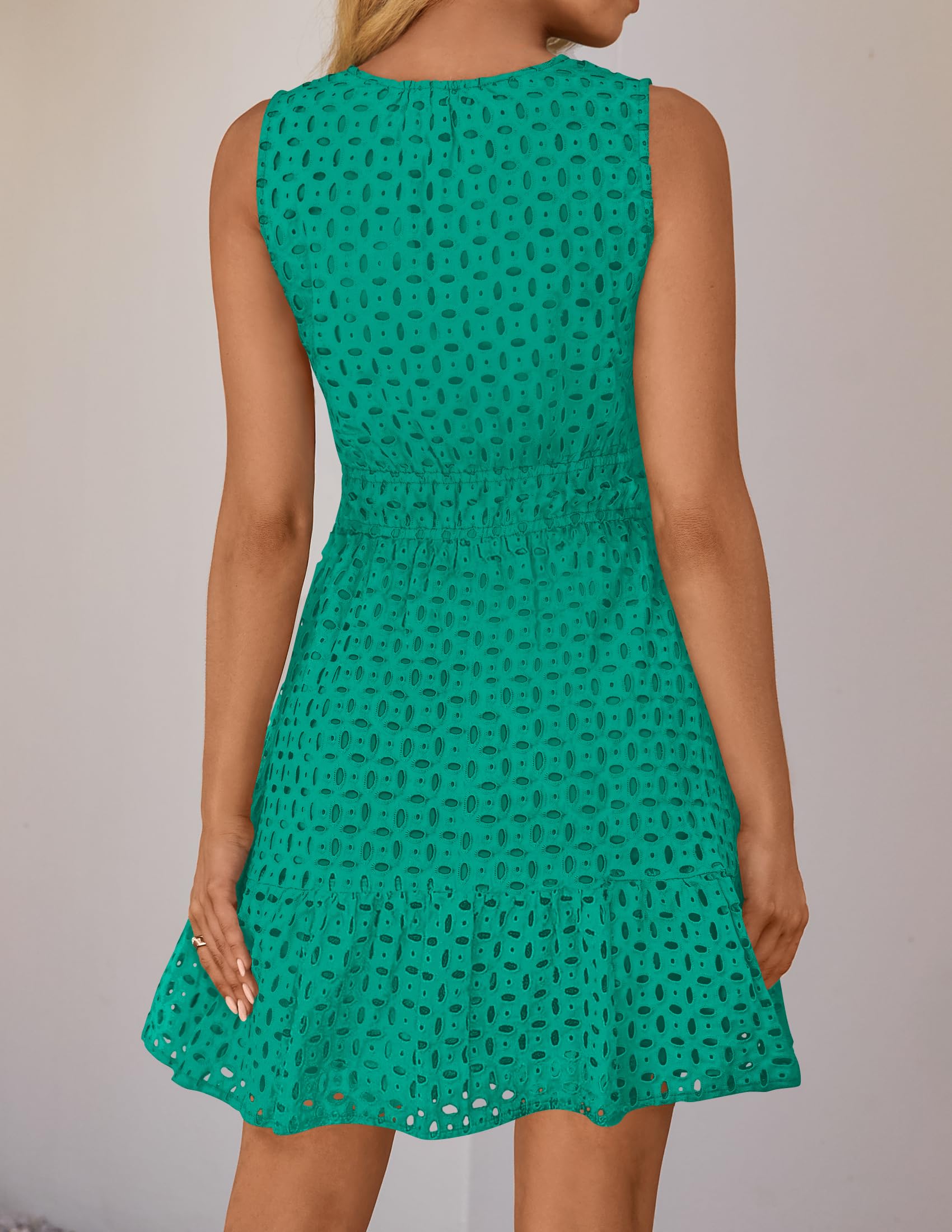 Foto 5 pulgar | Vestido De Verano Zesica Sin Mangas Con Cuello En V Y Ojales, Color Verde, Talla L - Venta Internacional.