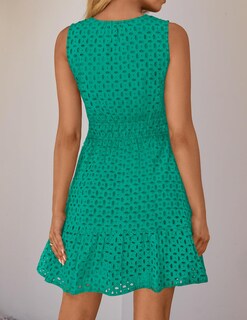 Foto 4 | Vestido De Verano Zesica Sin Mangas Con Cuello En V Y Ojales, Color Verde, Talla L - Venta Internacional.