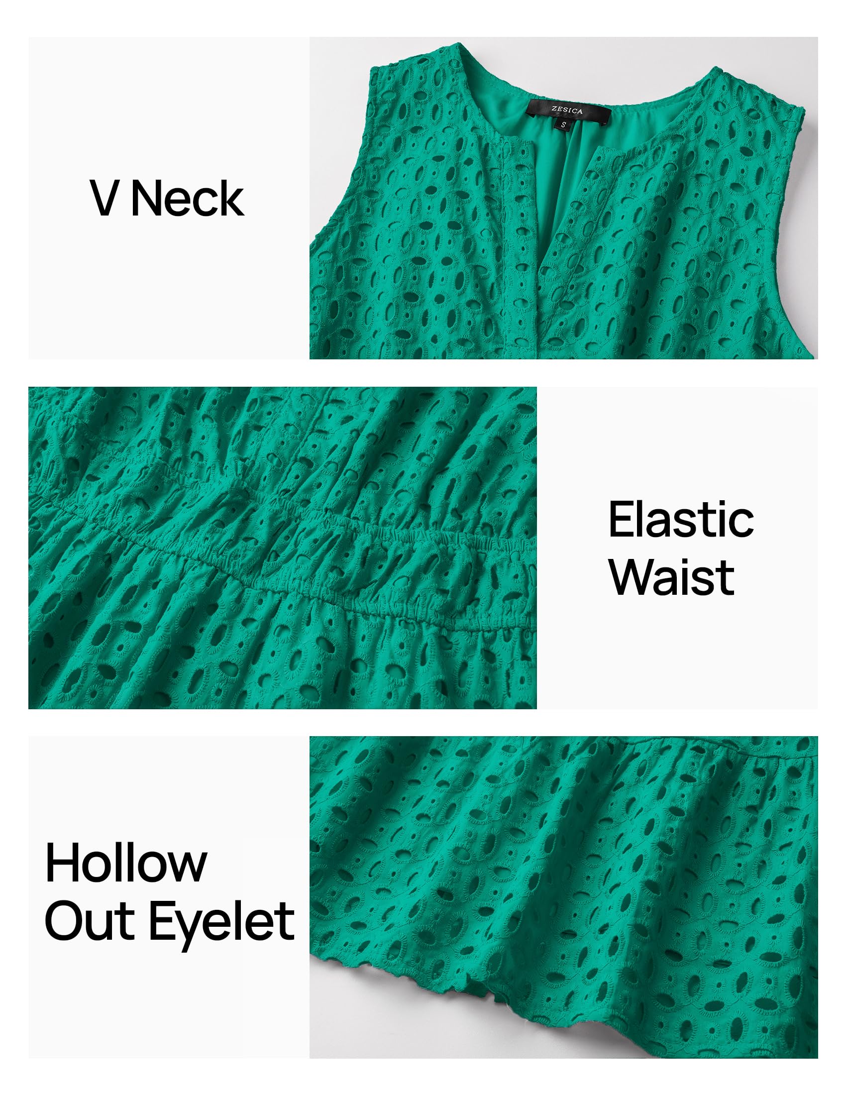 Foto 6 pulgar | Vestido De Verano Zesica Sin Mangas Con Cuello En V Y Ojales, Color Verde, Talla L - Venta Internacional.