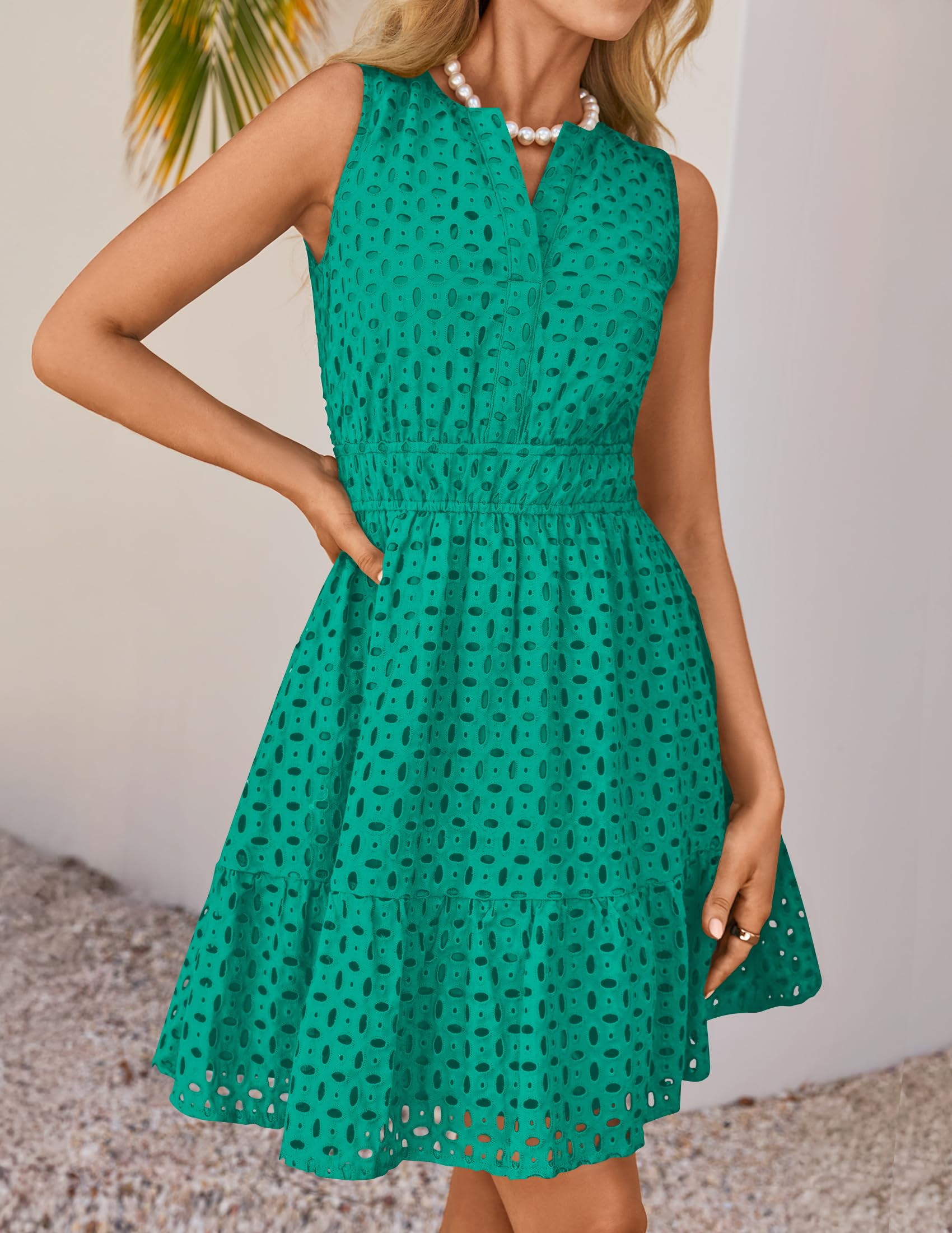 Foto 7 pulgar | Vestido De Verano Zesica Sin Mangas Con Cuello En V Y Ojales, Color Verde, Talla L - Venta Internacional.