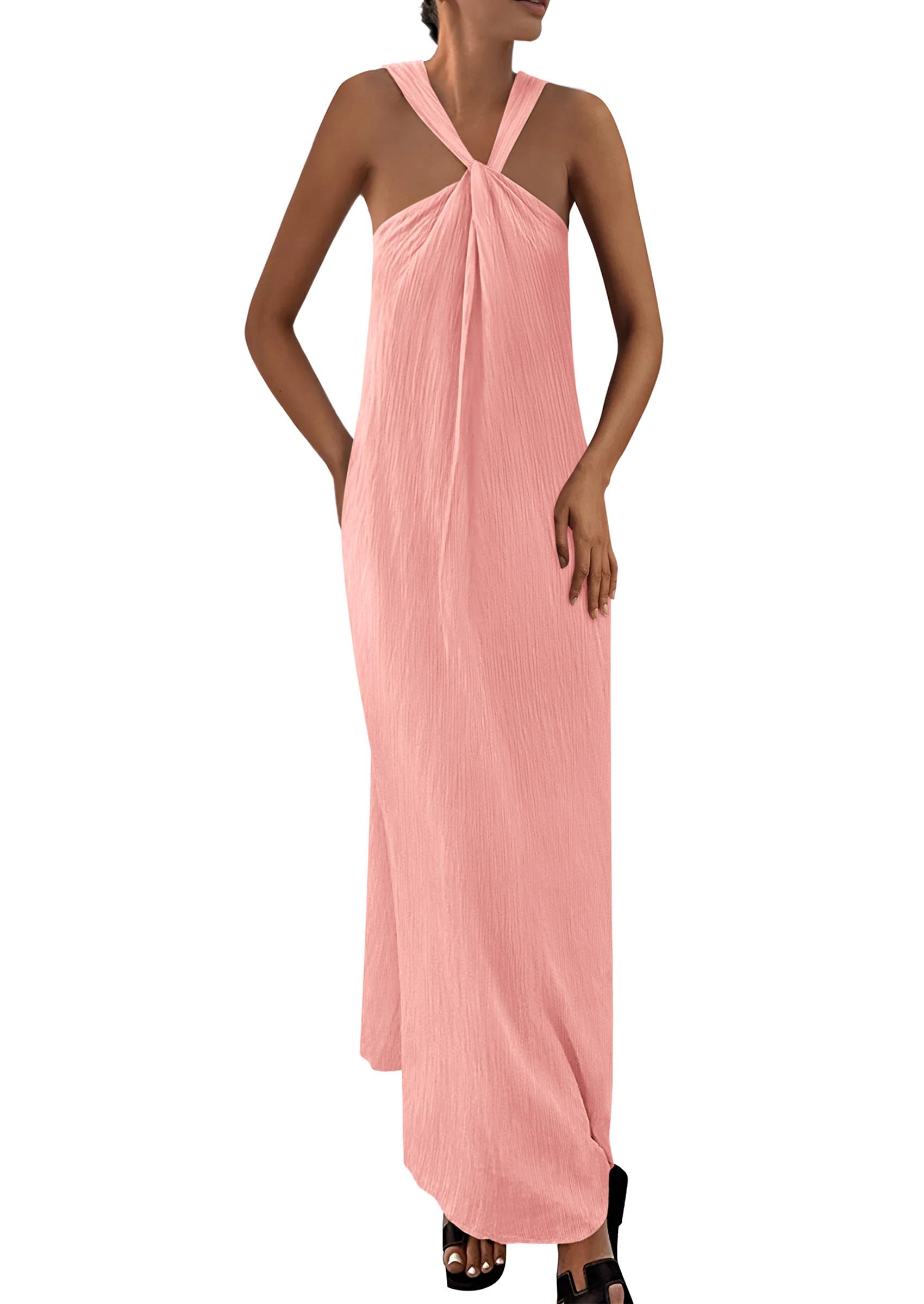 Foto 2 pulgar | Vestido De Verano Prettygarden 2025 Para Mujer Sin Mangas Maxi Rosa - Venta Internacional.