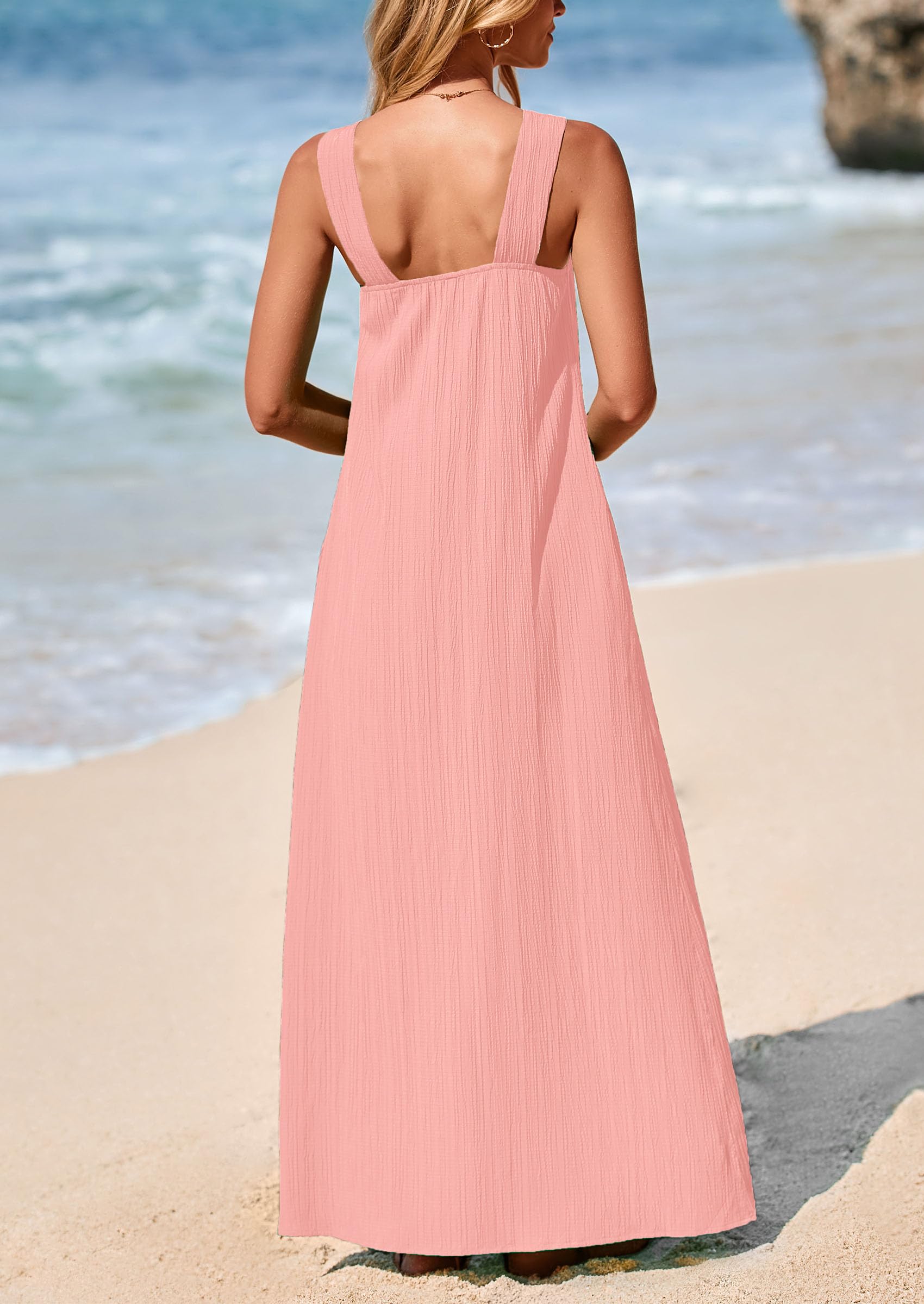 Foto 3 pulgar | Vestido De Verano Prettygarden 2025 Para Mujer Sin Mangas Maxi Rosa - Venta Internacional.