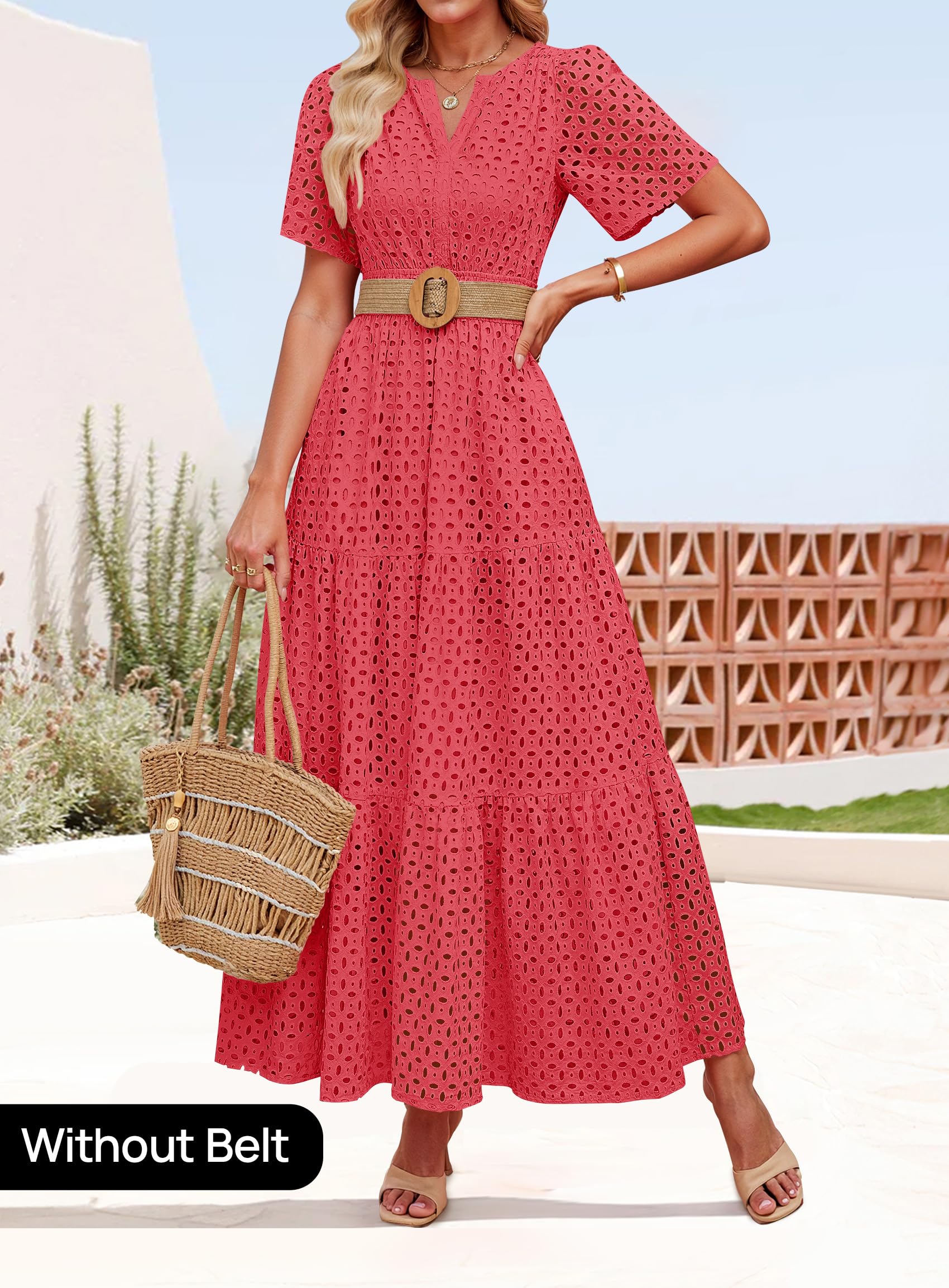 Foto 3 pulgar | Vestido Largo Zesica 2025 De Verano Con Manga Corta Y Cuello En V Para Mujer - Venta Internacional.