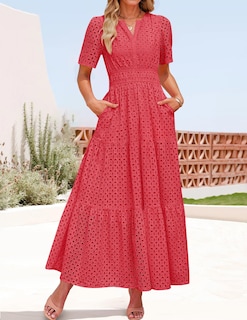 Foto 3 | Vestido Largo Zesica 2025 De Verano Con Manga Corta Y Cuello En V Para Mujer - Venta Internacional.