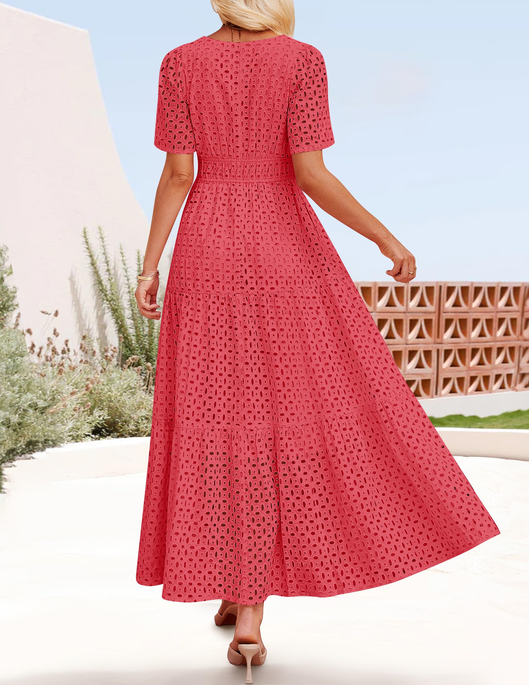 Foto 6 pulgar | Vestido Largo Zesica 2025 De Verano Con Manga Corta Y Cuello En V Para Mujer - Venta Internacional.