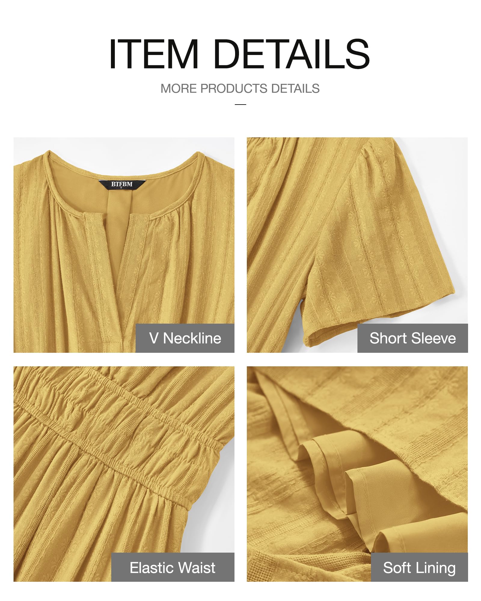 Foto 4 | Vestido Casual Btfbm Para Mujer, Verano 2025, Cuello En V Y Cintura Elástica - Venta Internacional.