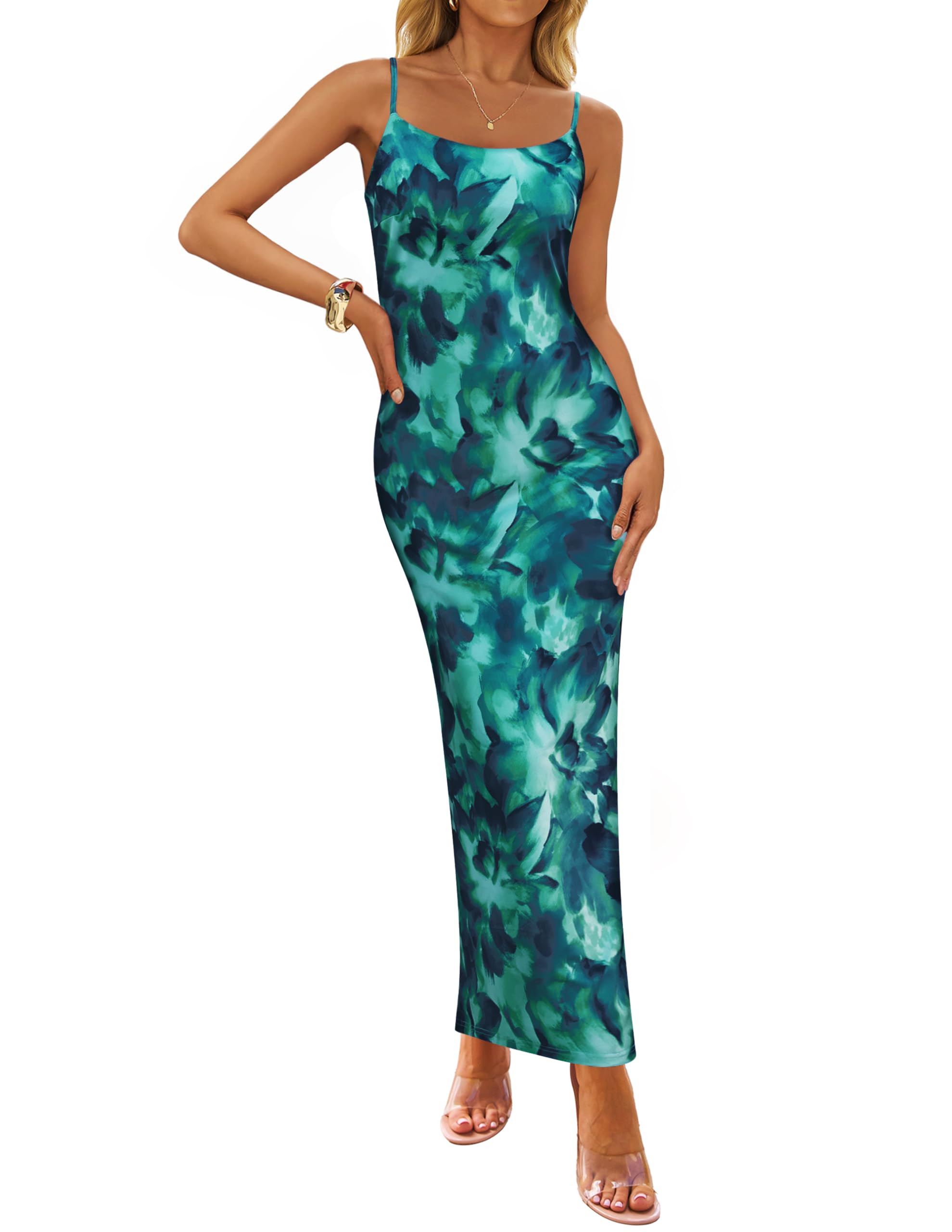 Foto 2 pulgar | Vestido Largo Zesica Para Mujer, Estampado Floral, Tirantes Finos, Color Verde - Venta Internacional.