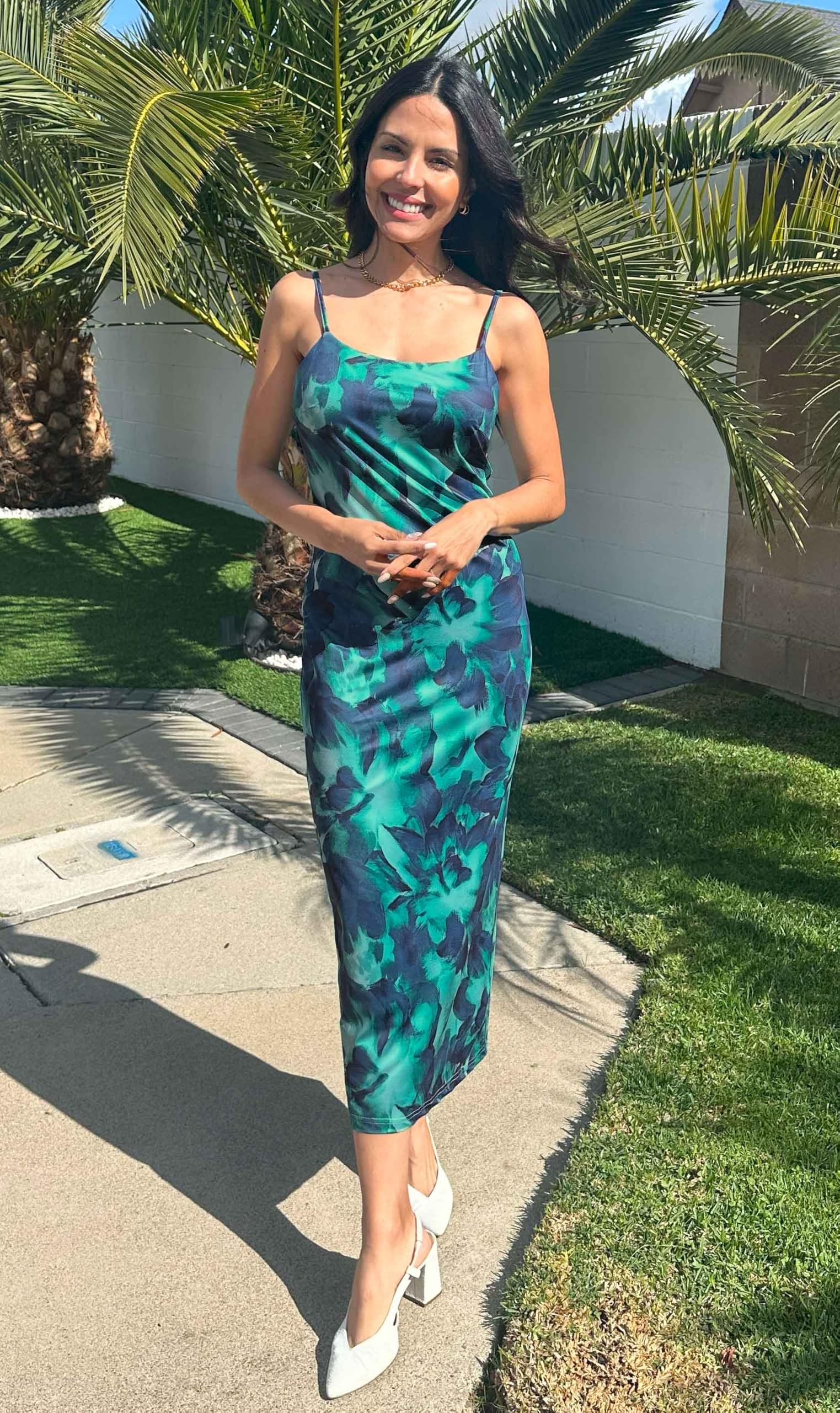 Foto 5 | Vestido Largo Zesica Para Mujer, Estampado Floral, Tirantes Finos, Color Verde - Venta Internacional.