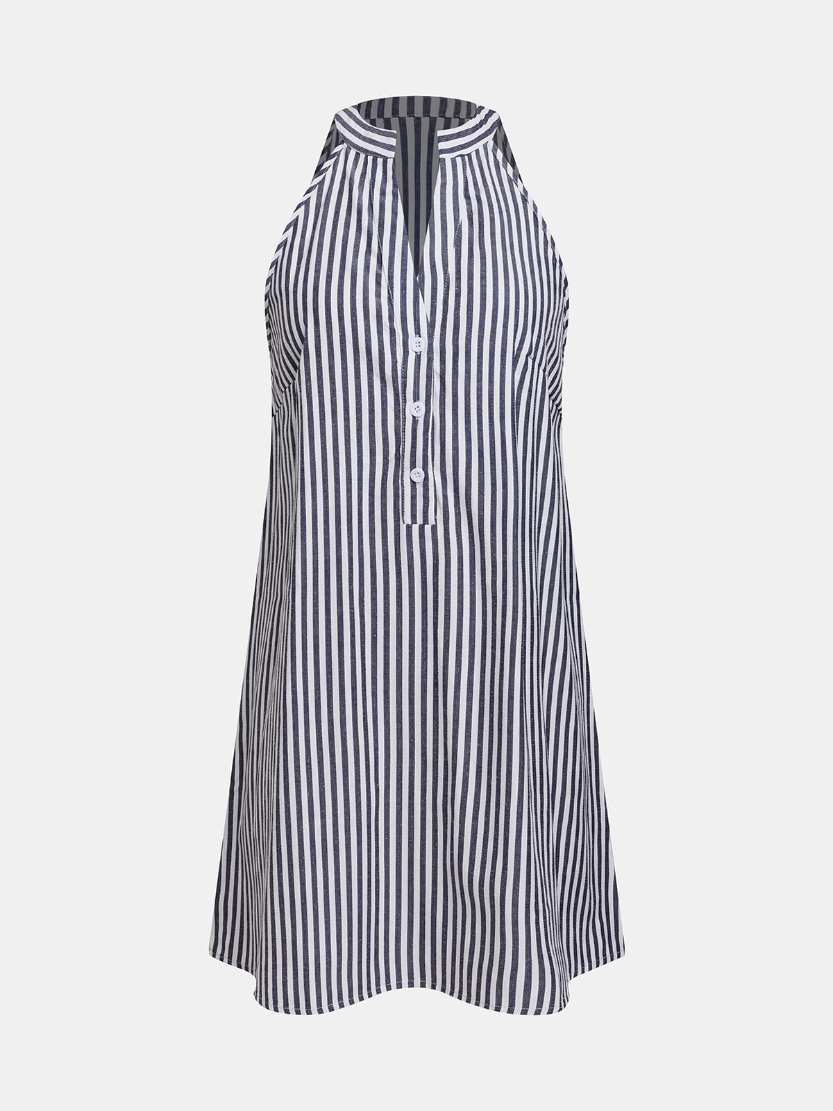 Foto 5 pulgar | Vestido Cupshe Minivestido De Verano A Rayas Con Cuello En V Sin Mangas, Azul Marino - Venta Internacional.