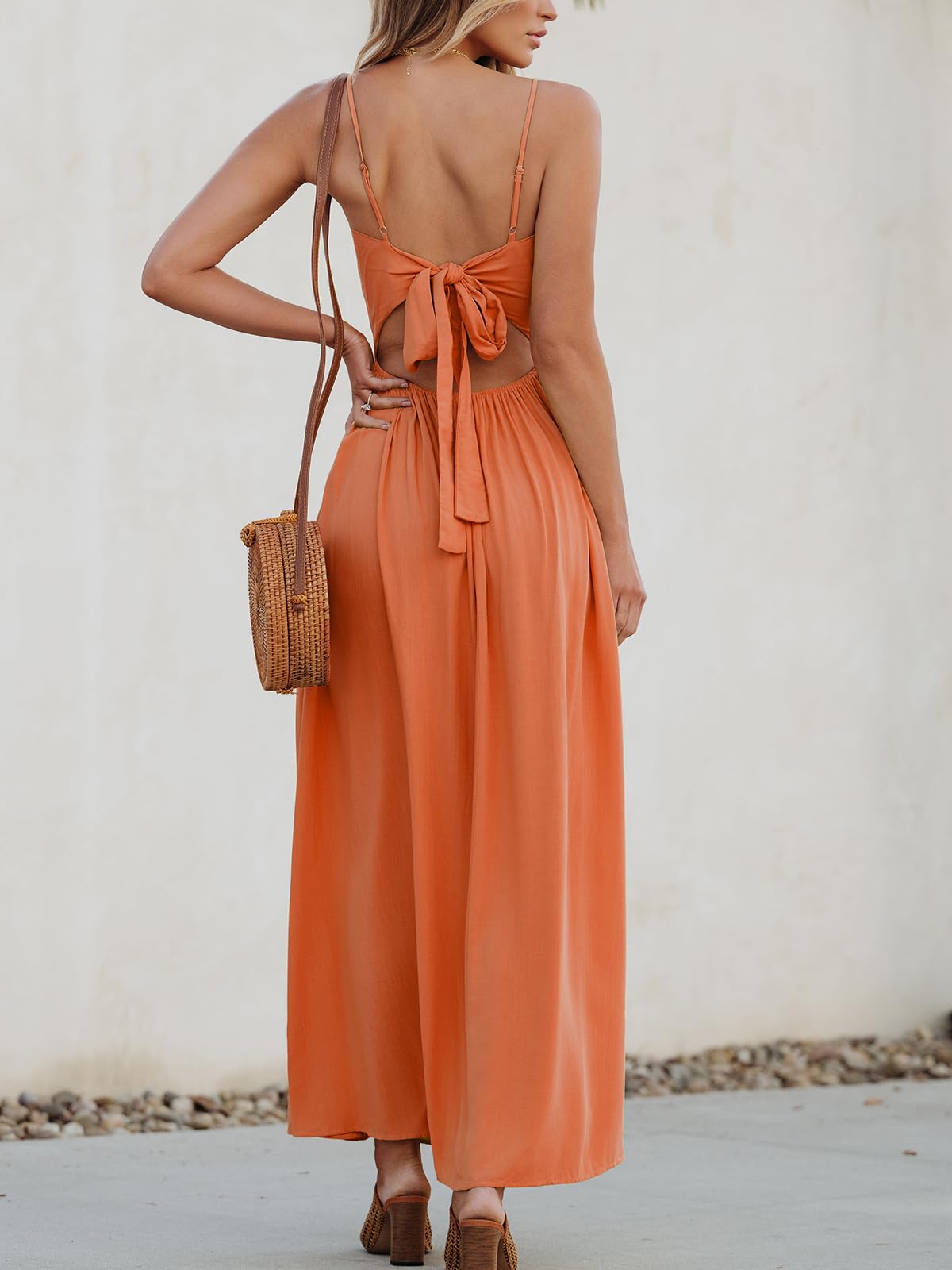 Foto 4 pulgar | Vestido Largo Cupshe Naranja Con Cuello En V Sin Mangas Para Mujer - Venta Internacional.