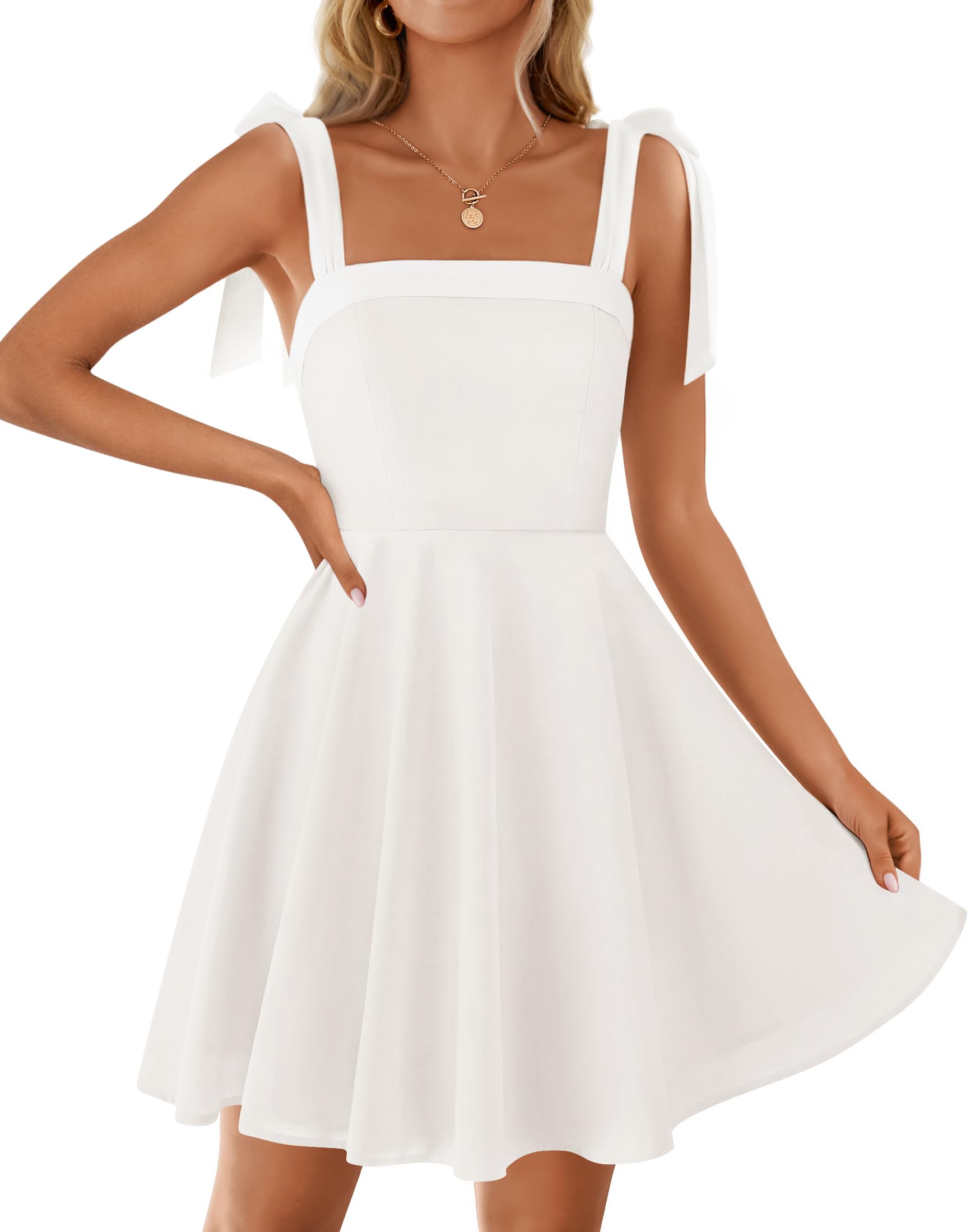 Foto 2 pulgar | Vestido Zesica 2025 Boho De Verano Con Cuello Cuadrado Mini Blanco Para Mujer - Venta Internacional.
