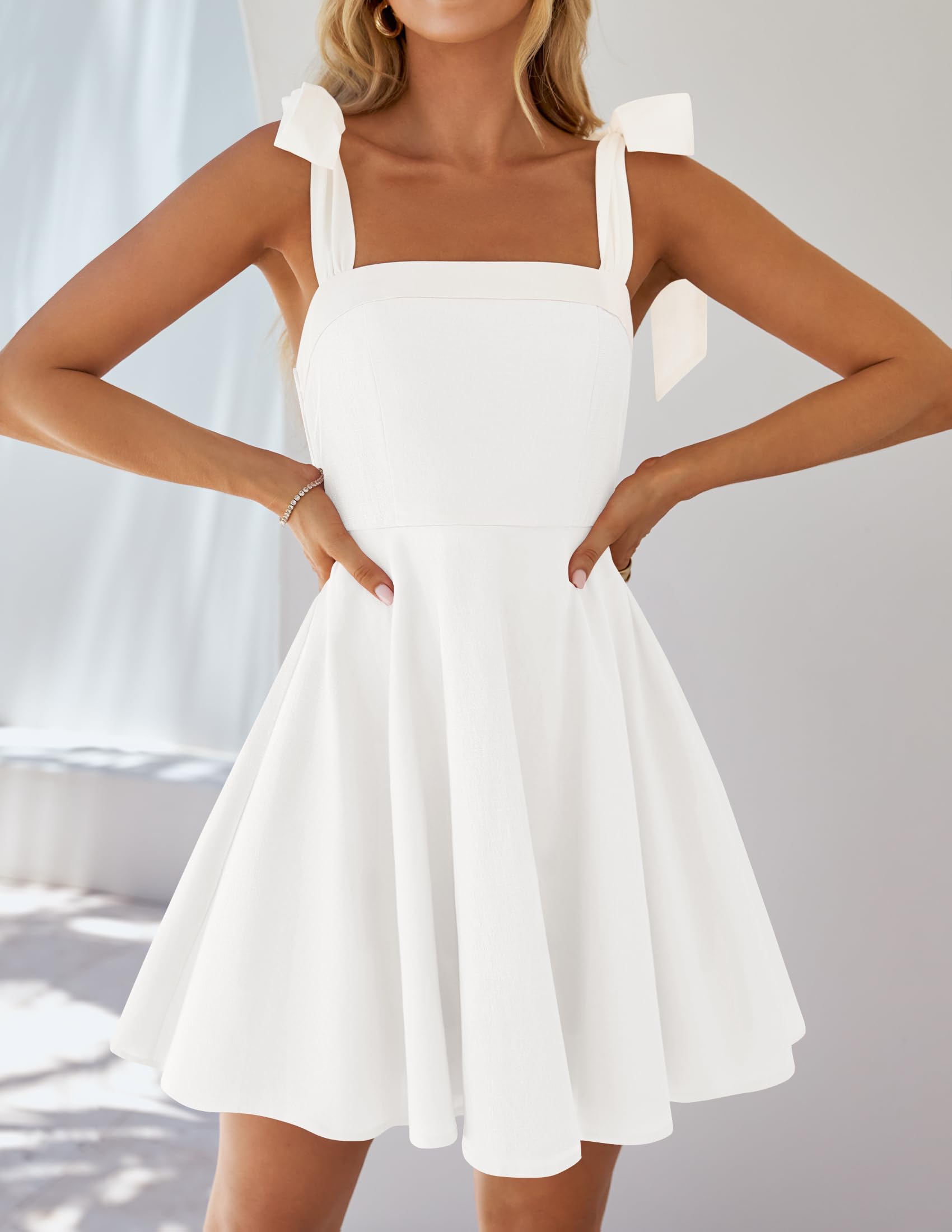 Foto 7 pulgar | Vestido Zesica 2025 Boho De Verano Con Cuello Cuadrado Mini Blanco Para Mujer - Venta Internacional.