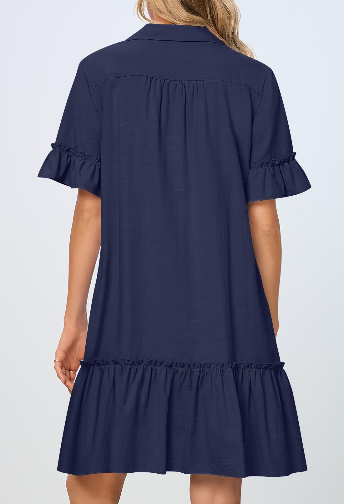 Foto 5 pulgar | Vestido Camisero Merokeety De Verano Con Botones Y Mangas Con Volantes, Azul Marino - Venta Internacional.