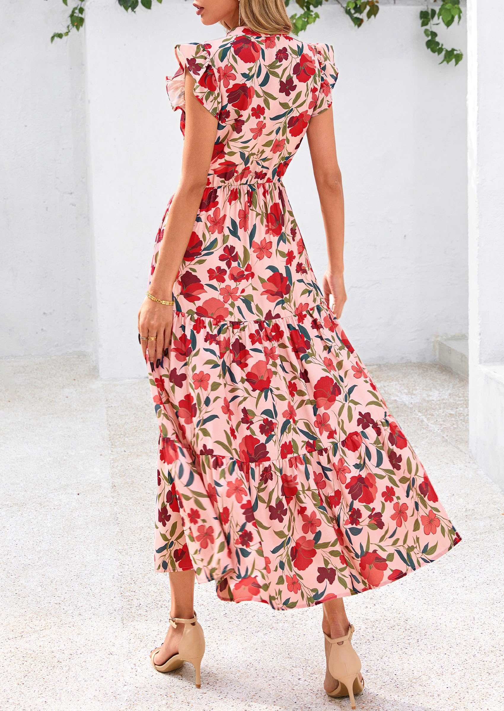 Foto 3 pulgar | Vestido Midi Prettygarden 2025 Con Estampado Floral Con Cuello En V Y Volantes Para Mujer - Venta Internacional.