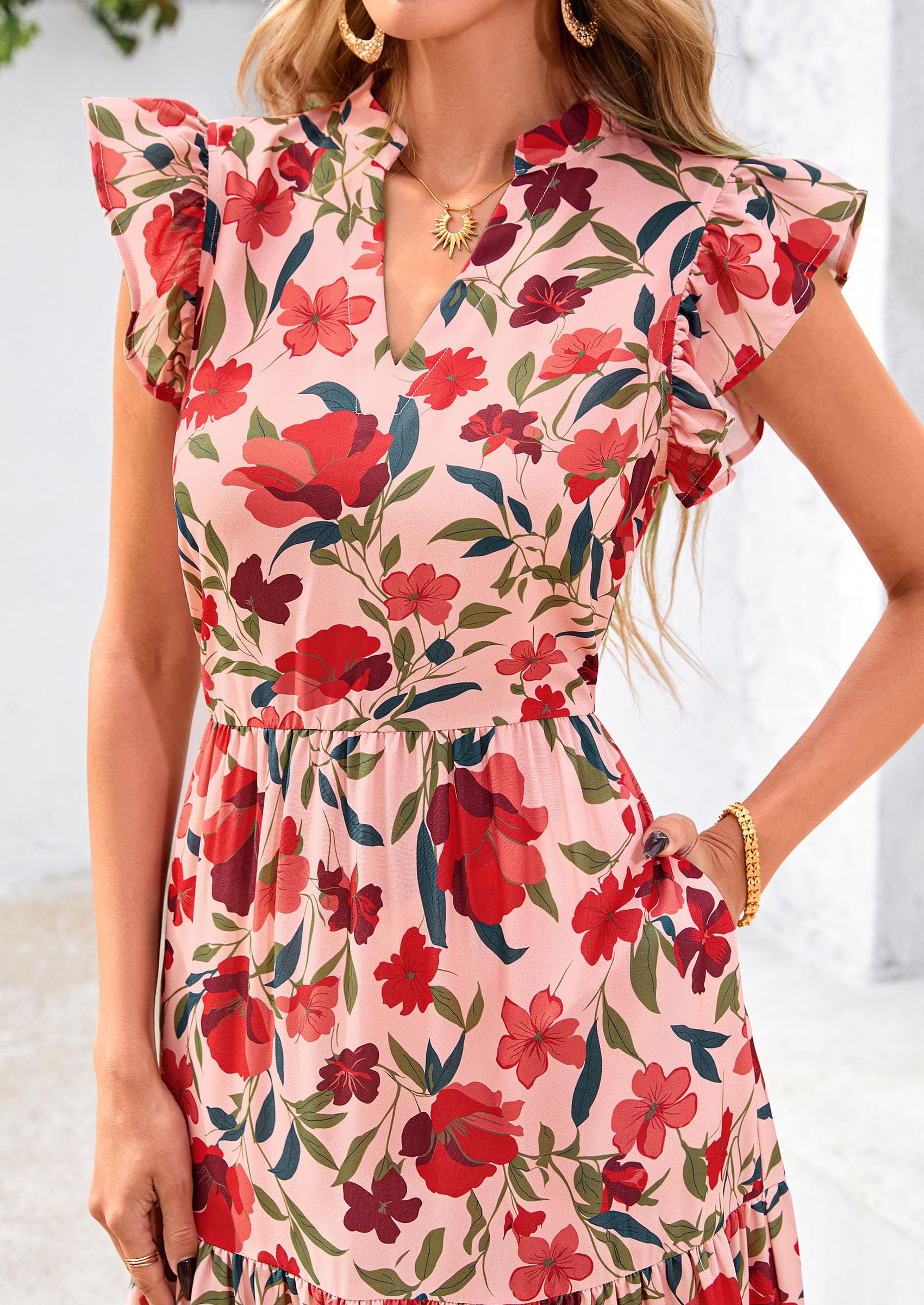 Foto 6 pulgar | Vestido Midi Prettygarden 2025 Con Estampado Floral Con Cuello En V Y Volantes Para Mujer - Venta Internacional.