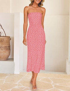 Foto 7 | Vestido Ajustado Sin Tirantes Zesica 2025, Bohemio, Floral, Sin Tirantes, Rosa Empolvado - Venta Internacional.