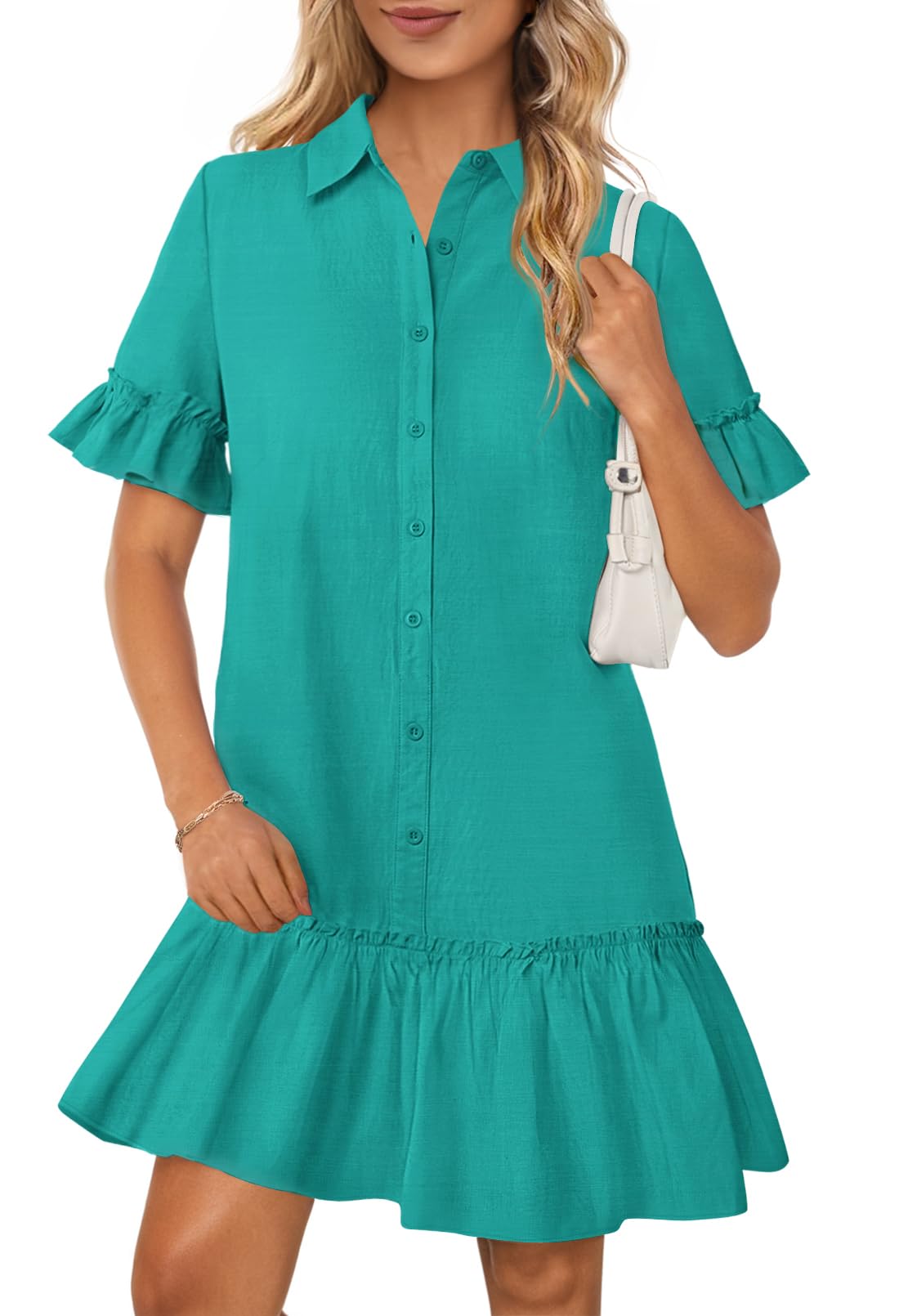 Foto 2 pulgar | Vestido Camisero Merokeety De Verano Con Botones Y Mangas Con Volantes Para Mujer - Venta Internacional.