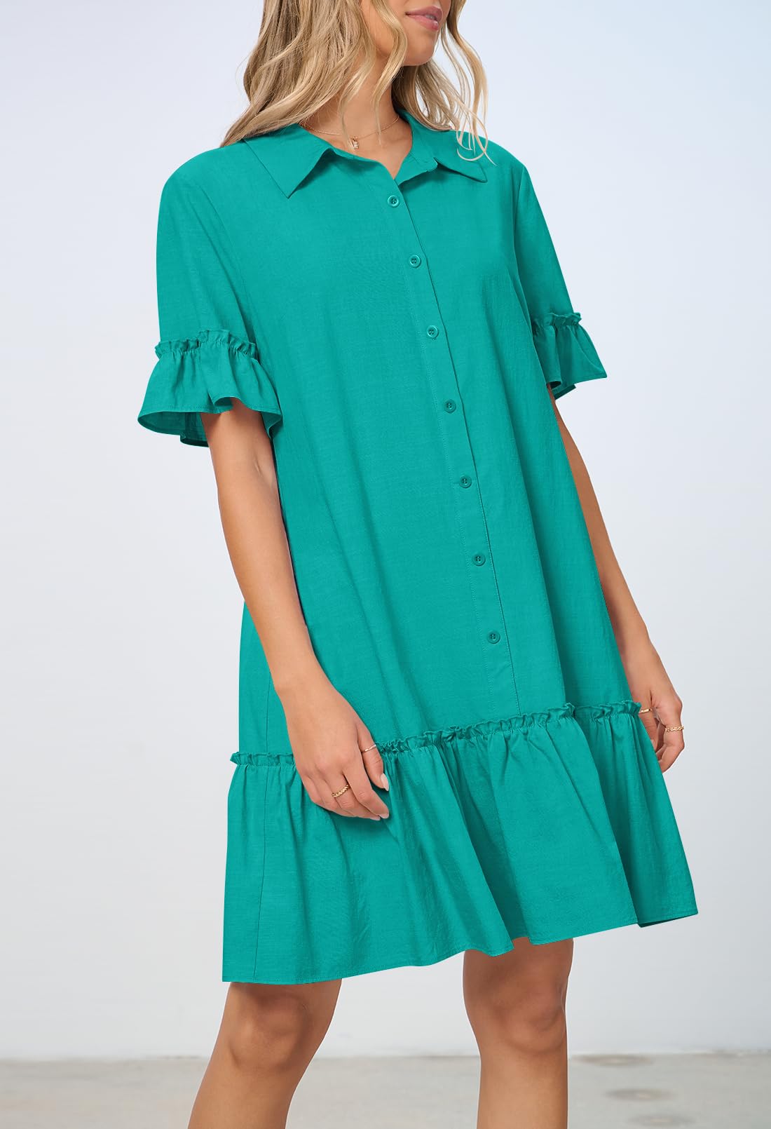 Foto 3 pulgar | Vestido Camisero Merokeety De Verano Con Botones Y Mangas Con Volantes Para Mujer - Venta Internacional.