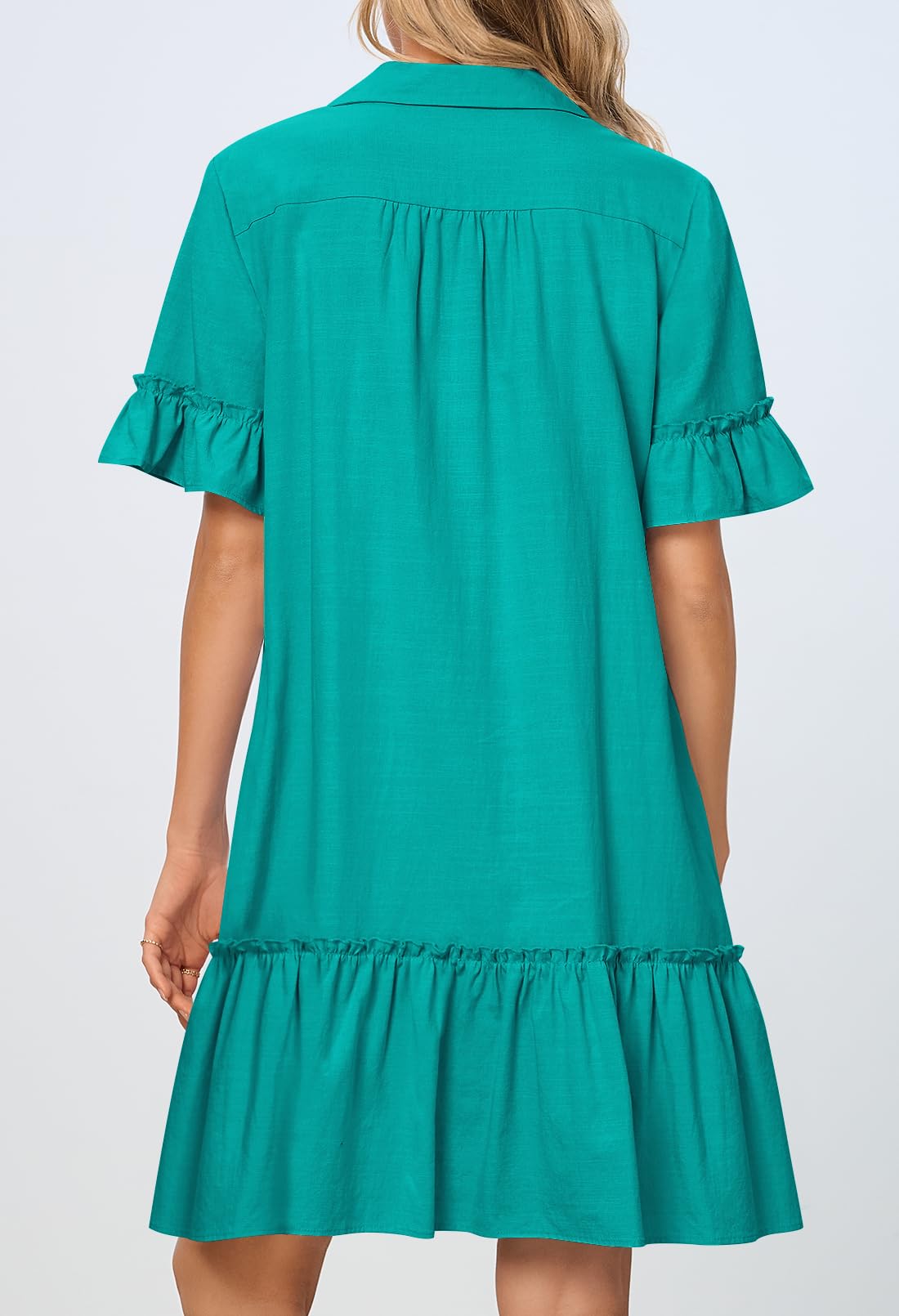 Foto 5 pulgar | Vestido Camisero Merokeety De Verano Con Botones Y Mangas Con Volantes Para Mujer - Venta Internacional.