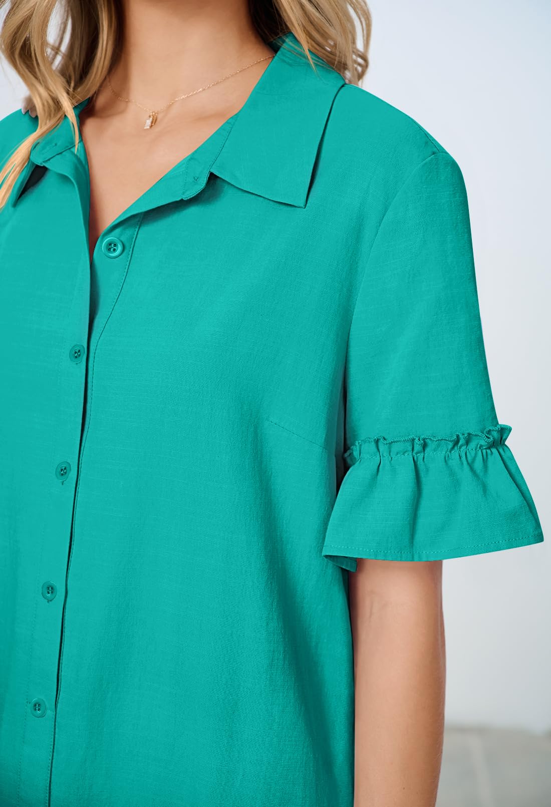 Foto 6 pulgar | Vestido Camisero Merokeety De Verano Con Botones Y Mangas Con Volantes Para Mujer - Venta Internacional.