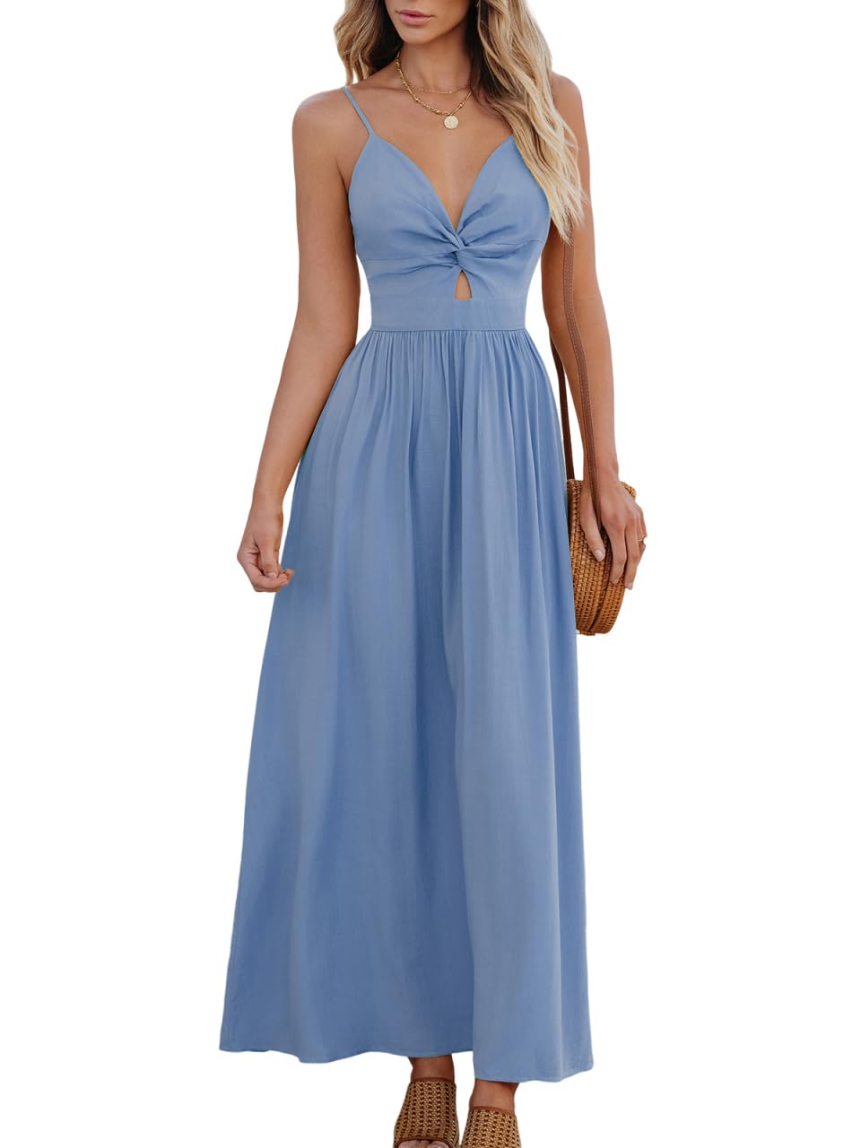 Foto 2 pulgar | Vestido Largo Largo Trenzado Sin Mangas Con Cuello En V Azul Cupshe - Venta Internacional.