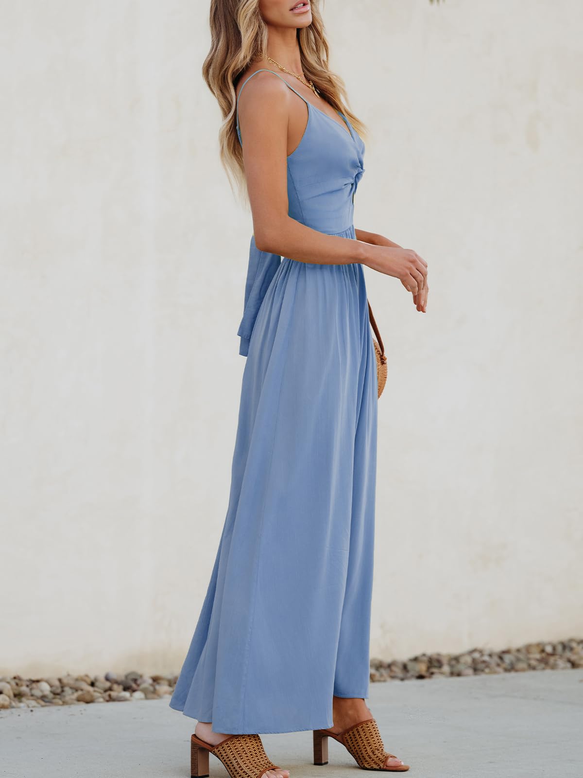 Foto 5 pulgar | Vestido Largo Largo Trenzado Sin Mangas Con Cuello En V Azul Cupshe - Venta Internacional.