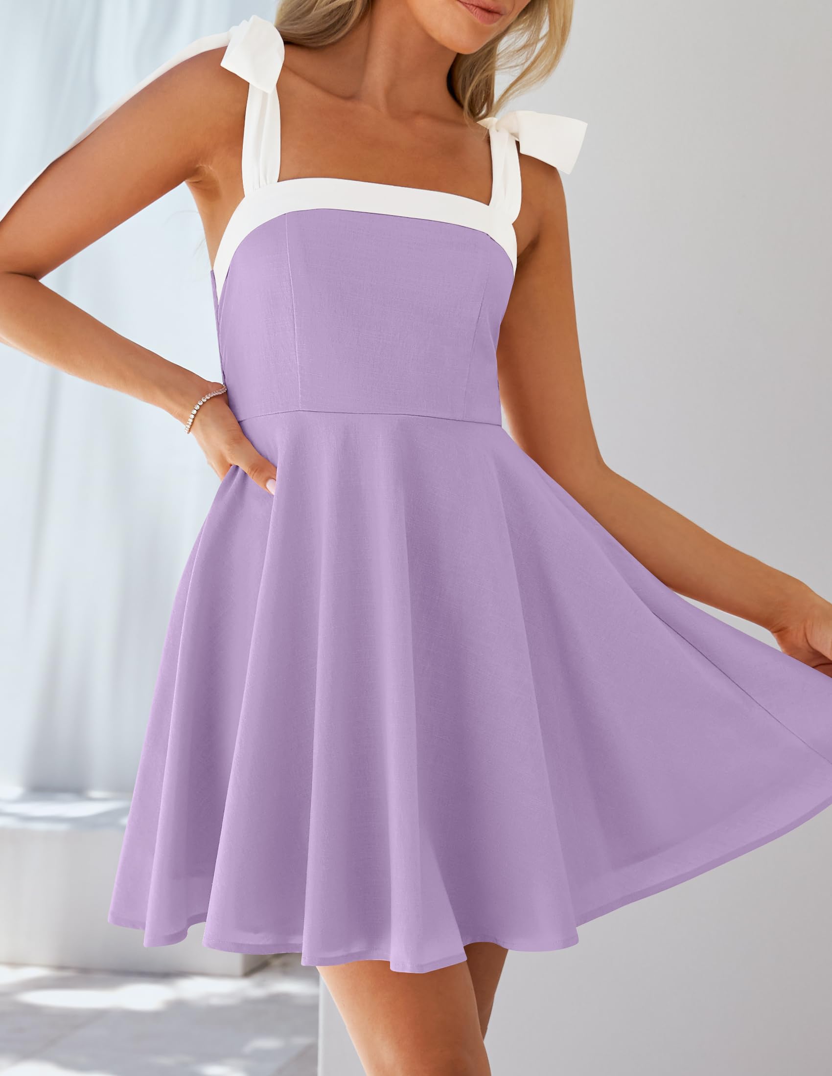 Foto 3 pulgar | Vestido Zesica Para Mujer, Estilo Bohemio, Verano 2025, Cuello Cuadrado, Morado - Venta Internacional.