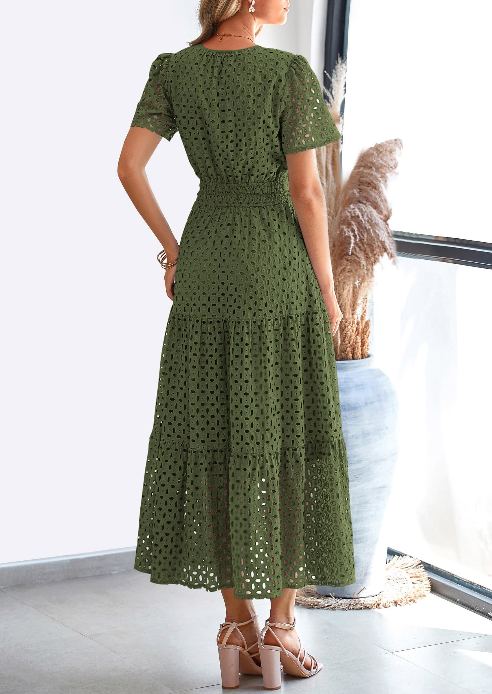 Foto 2 | Vestido Largo Prettygarden 2025 Para Mujer Con Cuello En V Y Manga Corta - Venta Internacional.