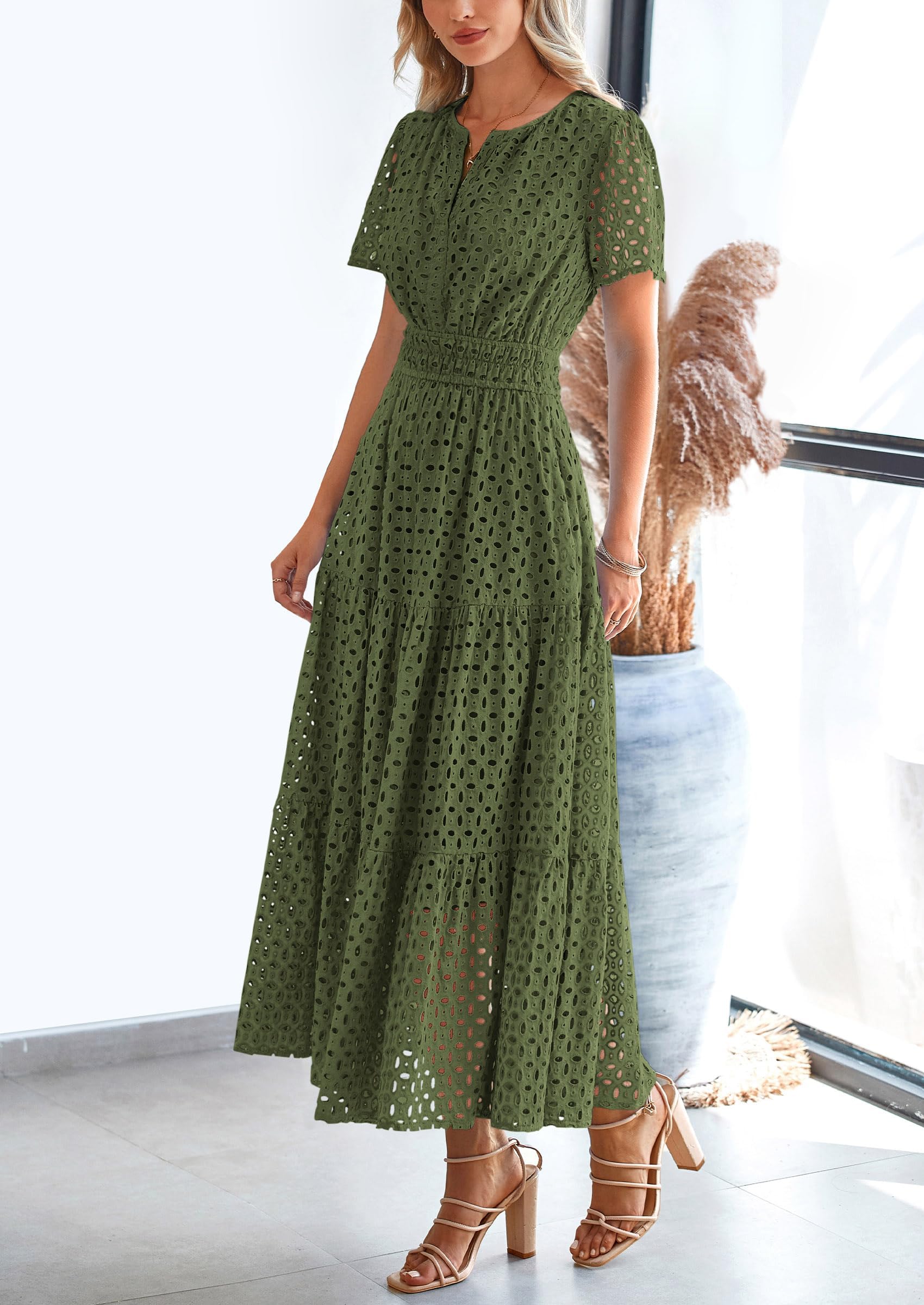 Foto 4 pulgar | Vestido Largo Prettygarden 2025 Para Mujer Con Cuello En V Y Manga Corta - Venta Internacional.