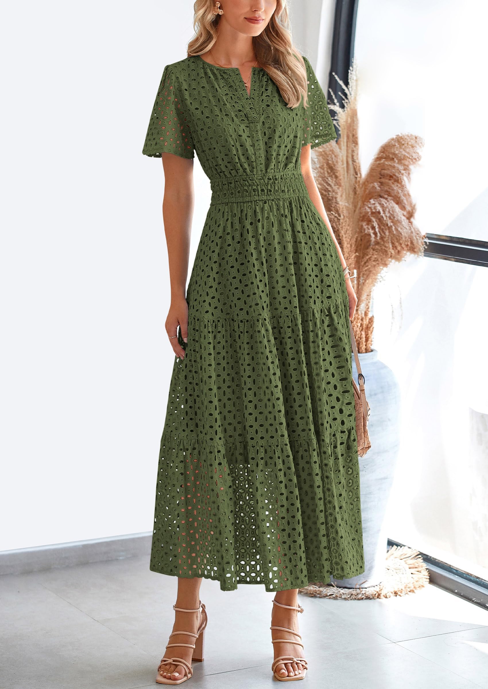 Foto 4 | Vestido Largo Prettygarden 2025 Para Mujer Con Cuello En V Y Manga Corta - Venta Internacional.
