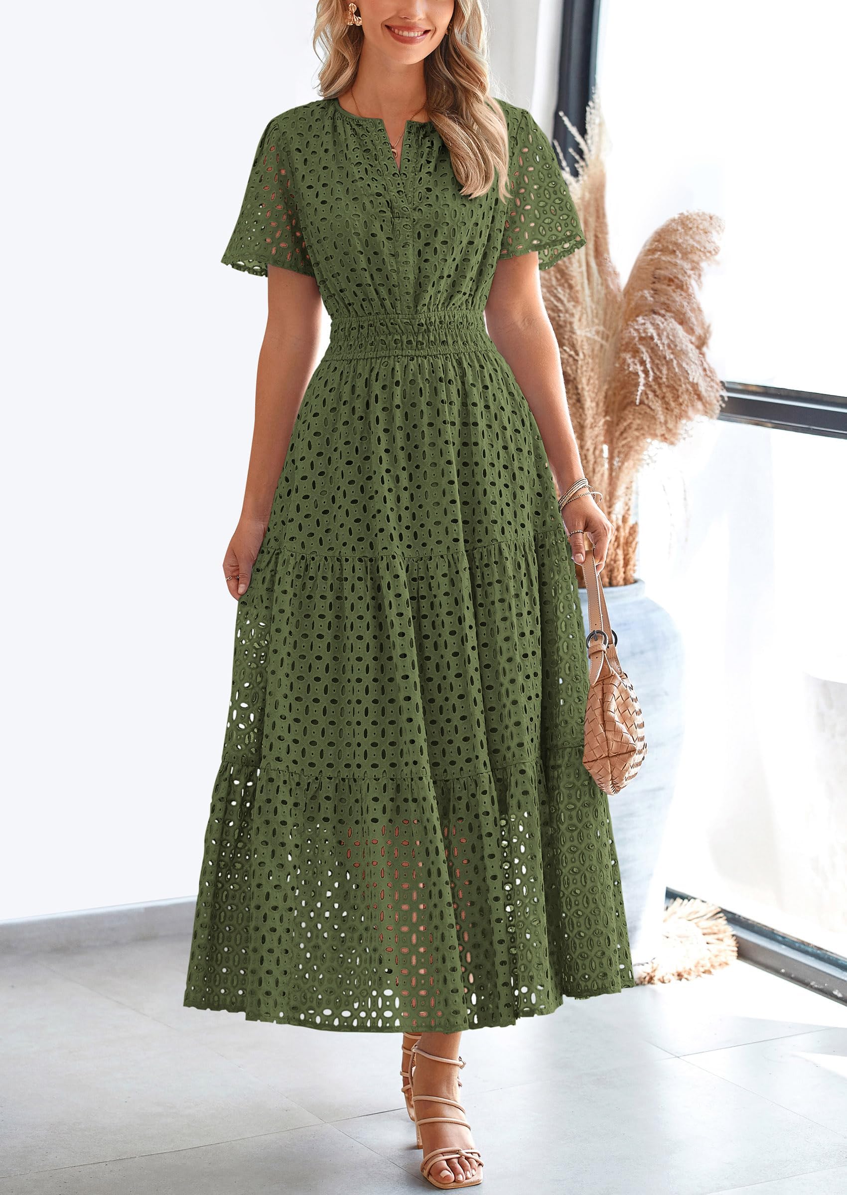 Foto 5 | Vestido Largo Prettygarden 2025 Para Mujer Con Cuello En V Y Manga Corta - Venta Internacional.