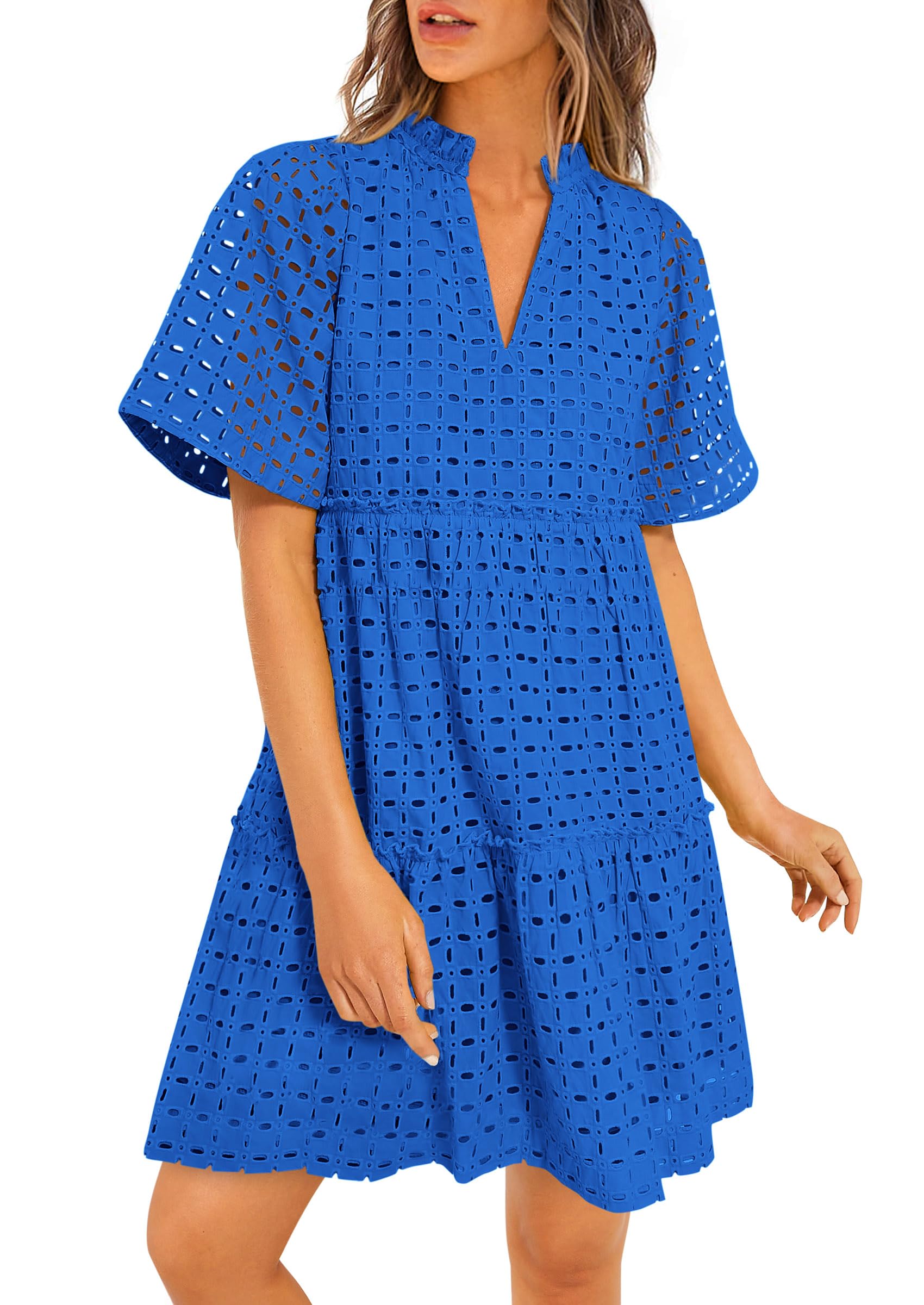 Foto 2 pulgar | Vestido Prettygarden Para Mujer, Manga Corta, Cuello En V, Azul, Talla M - Venta Internacional.