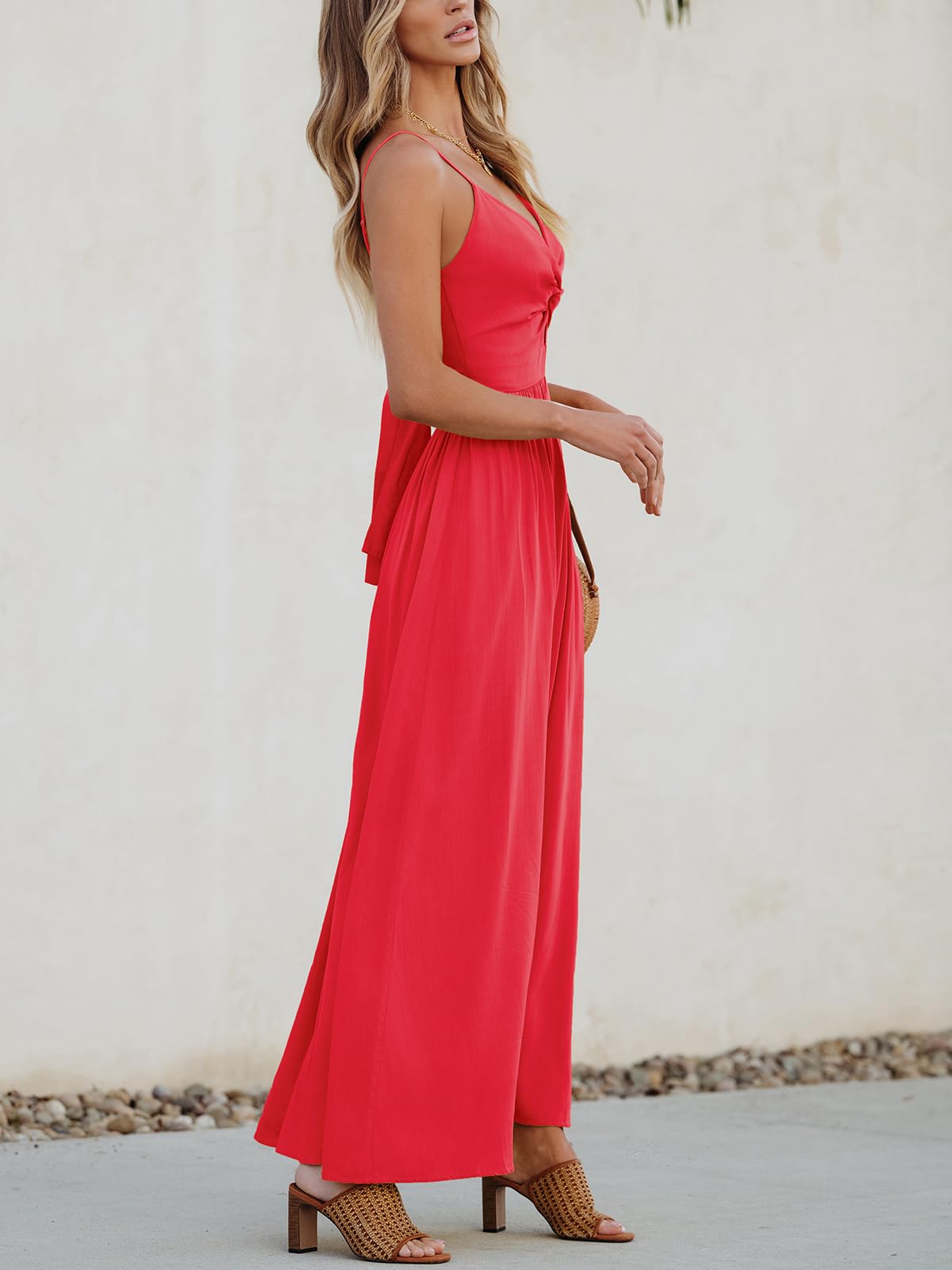 Foto 2 | Vestido Largo Cupshe Con Cuello En V Retorcido Sin Mangas Y Recorte Rojo Xs - Venta Internacional.