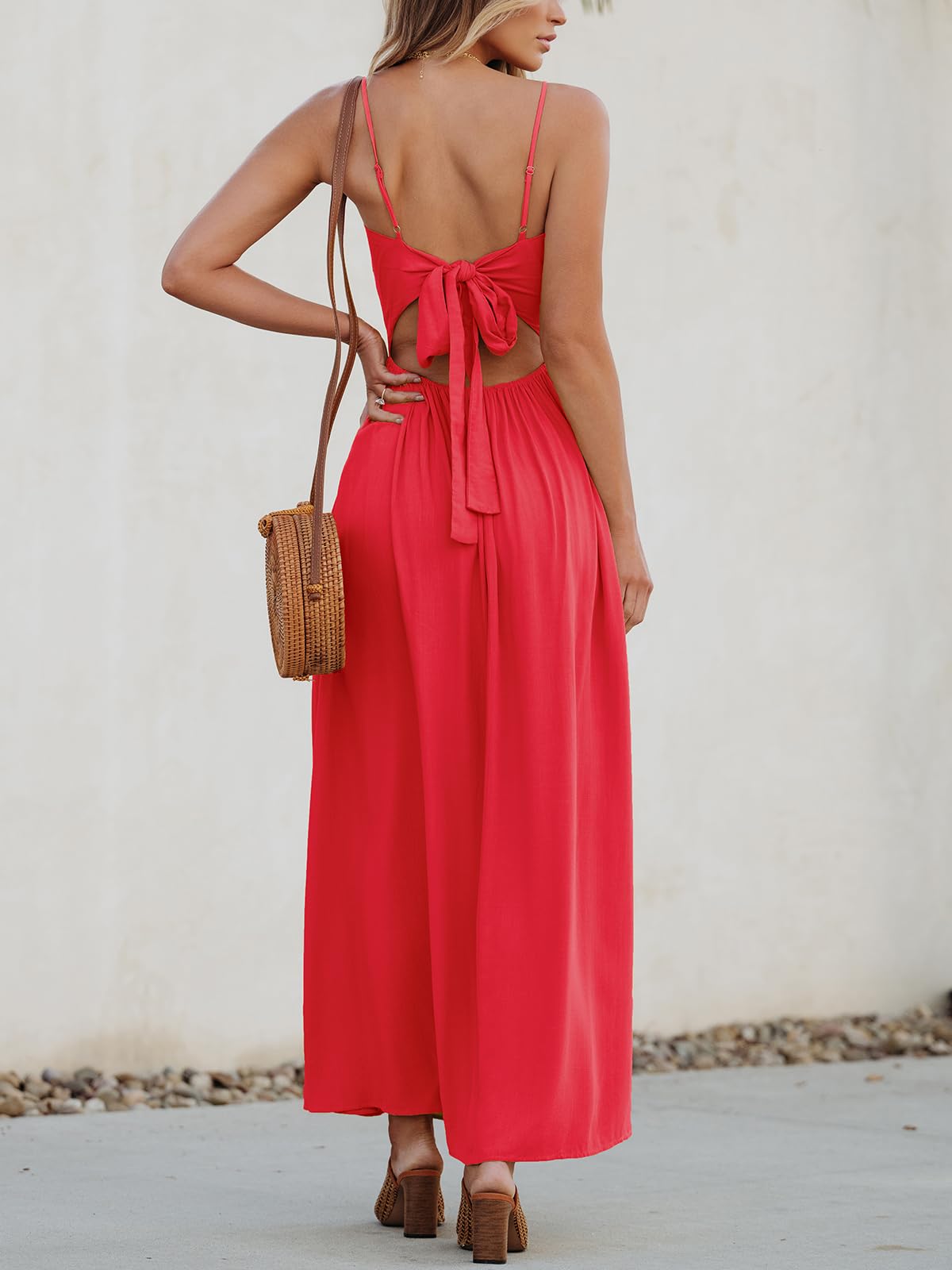 Foto 3 | Vestido Largo Cupshe Con Cuello En V Retorcido Sin Mangas Y Recorte Rojo Xs - Venta Internacional.