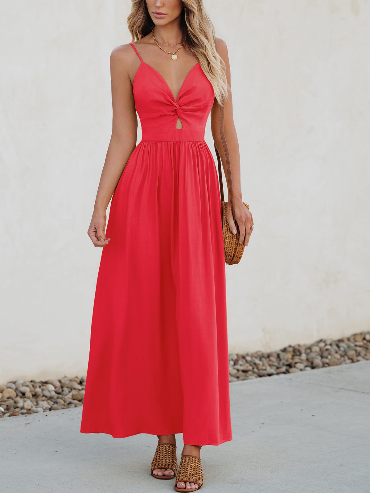 Foto 4 | Vestido Largo Cupshe Con Cuello En V Retorcido Sin Mangas Y Recorte Rojo Xs - Venta Internacional.
