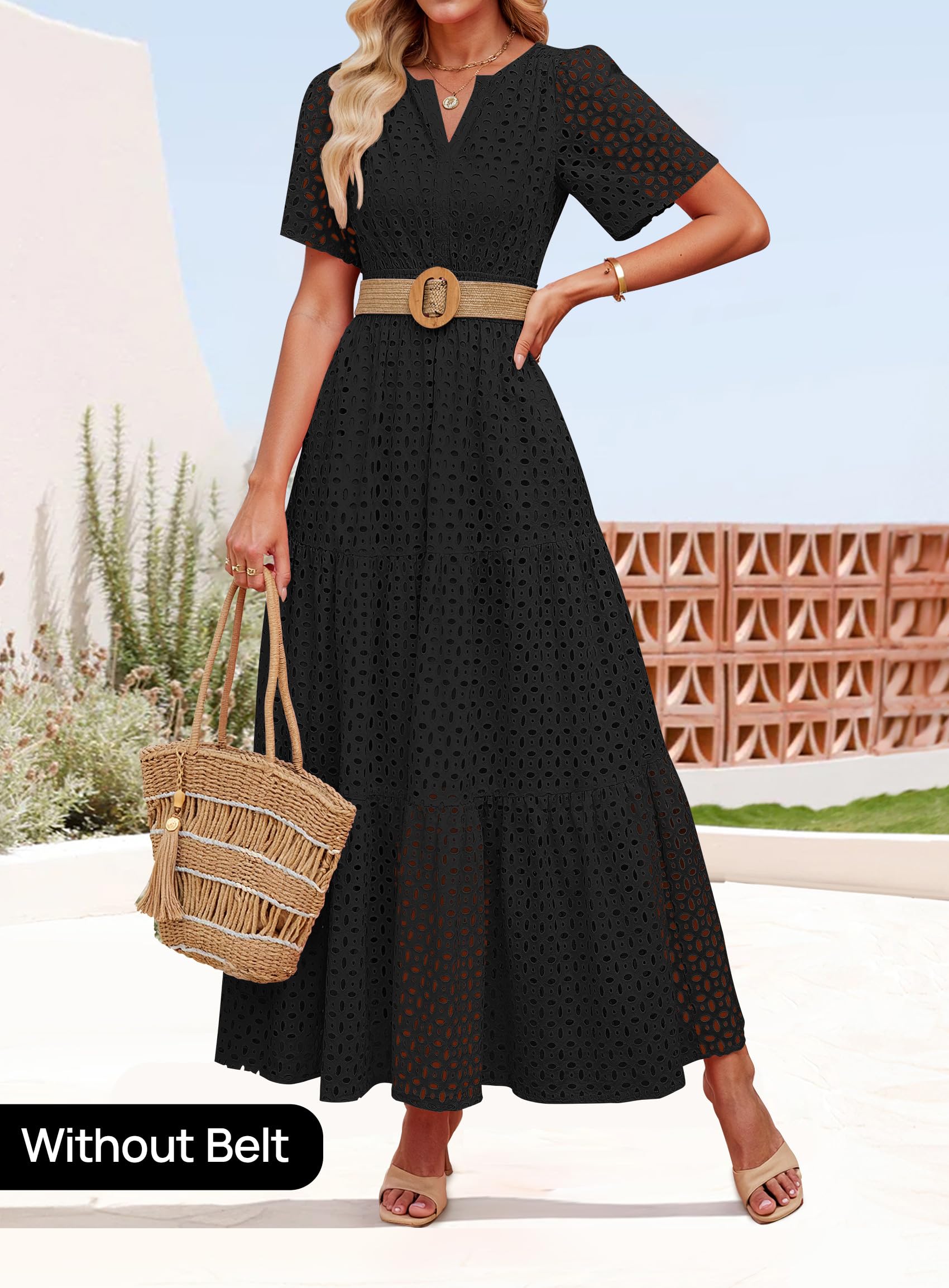 Foto 3 pulgar | Vestido Largo Zesica 2025 De Verano Con Manga Corta Y Cuello En V Para Mujer - Venta Internacional.