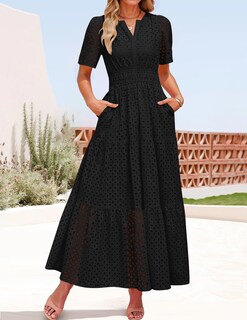 Foto 3 | Vestido Largo Zesica 2025 De Verano Con Manga Corta Y Cuello En V Para Mujer - Venta Internacional.