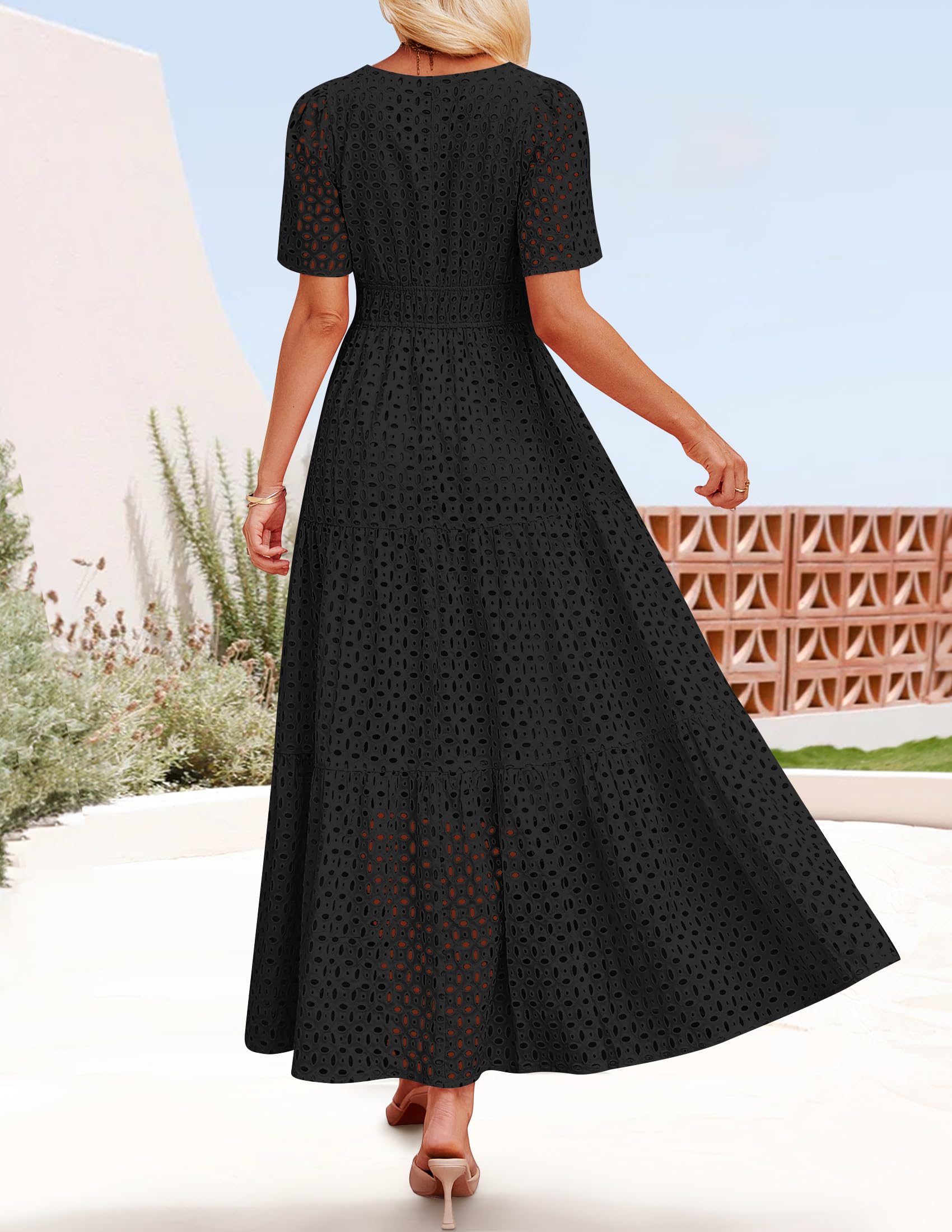 Foto 6 pulgar | Vestido Largo Zesica 2025 De Verano Con Manga Corta Y Cuello En V Para Mujer - Venta Internacional.
