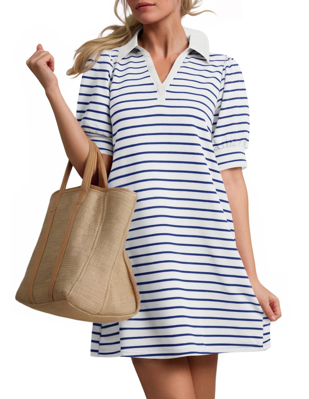 Foto 2 pulgar | Vestido Zesica Minivestido Casual A Rayas De Verano Azul Para Mujer - Venta Internacional.