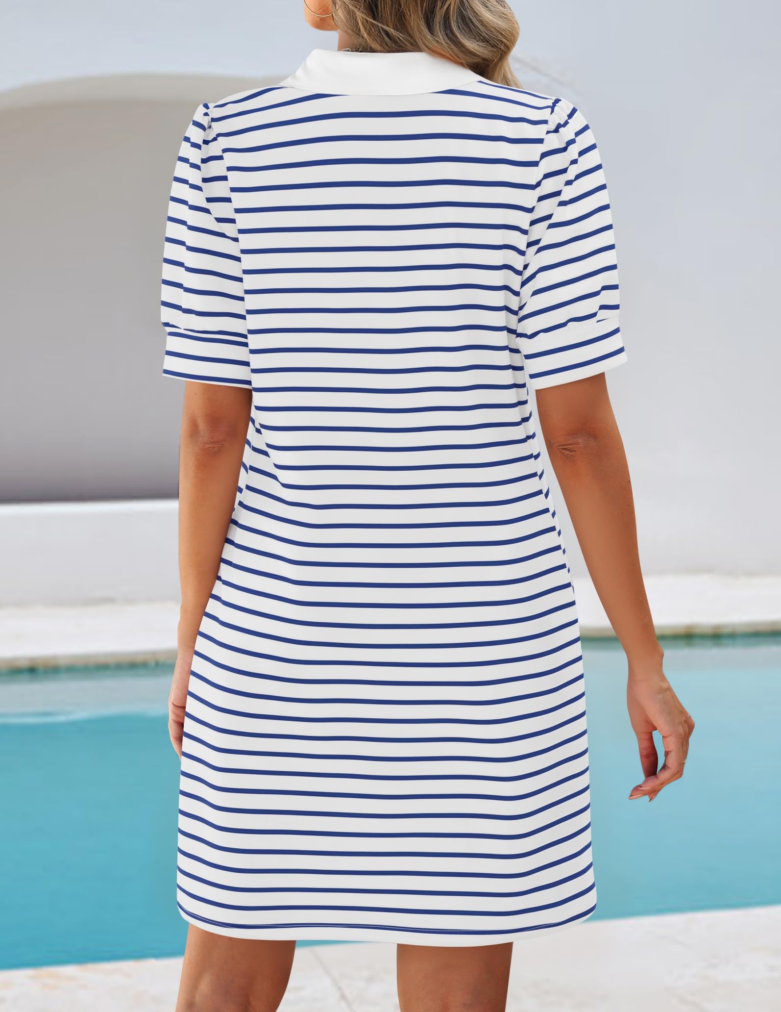 Foto 5 pulgar | Vestido Zesica Minivestido Casual A Rayas De Verano Azul Para Mujer - Venta Internacional.
