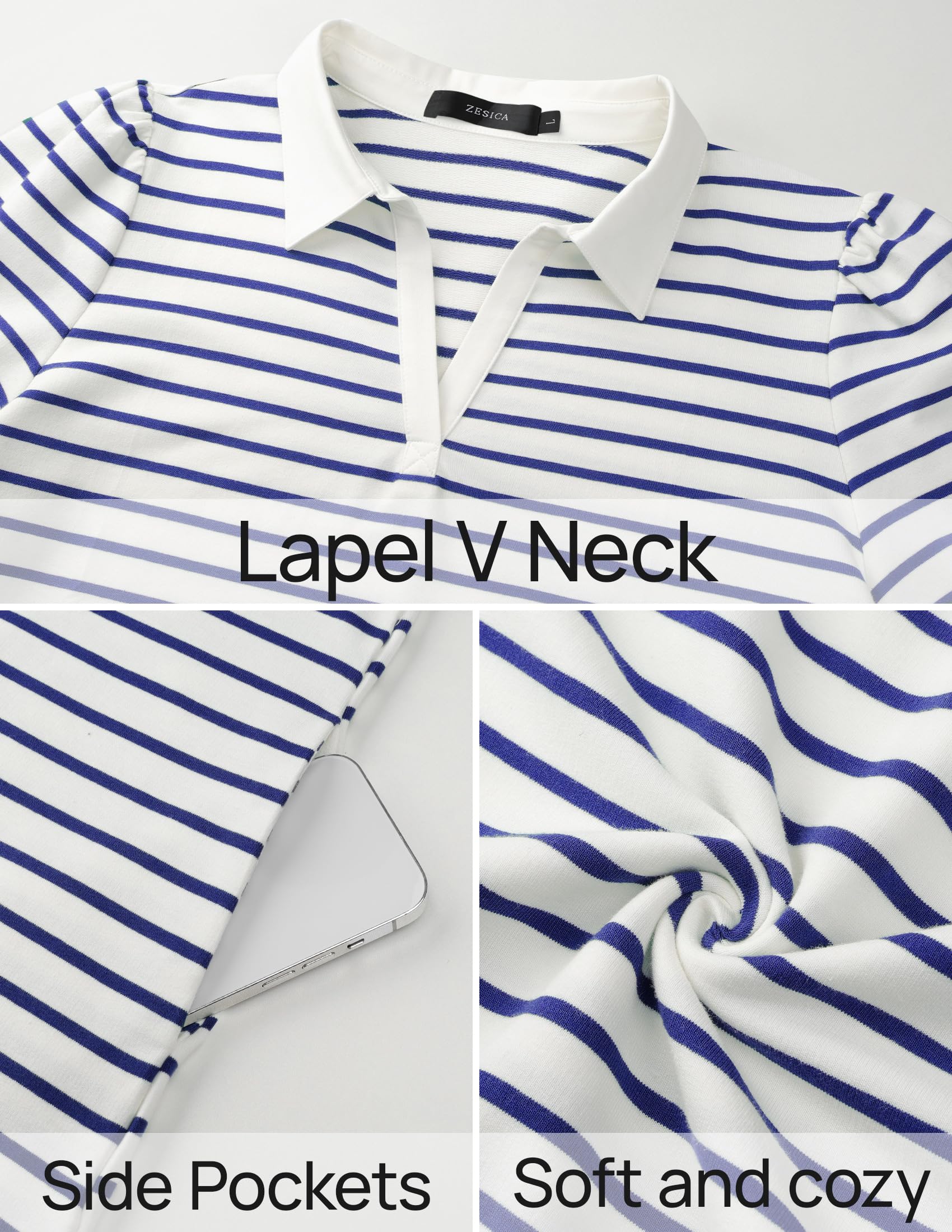 Foto 6 pulgar | Vestido Zesica Minivestido Casual A Rayas De Verano Azul Para Mujer - Venta Internacional.