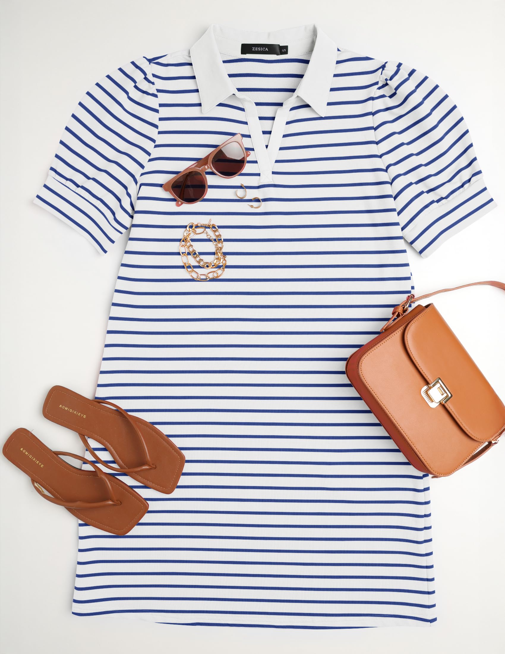 Foto 7 pulgar | Vestido Zesica Minivestido Casual A Rayas De Verano Azul Para Mujer - Venta Internacional.