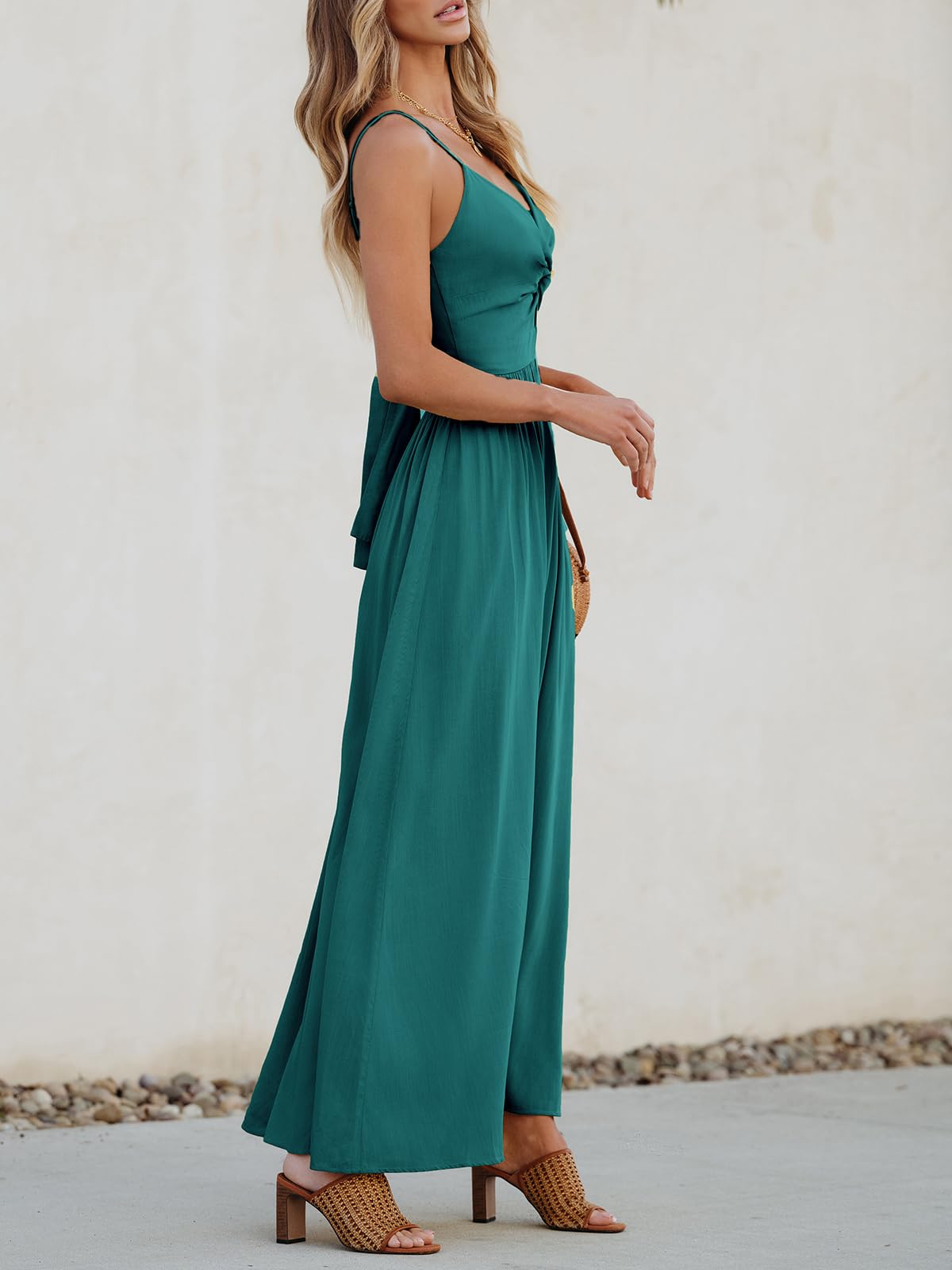 Foto 5 pulgar | Vestido Largo Cupshe Con Cuello En V Y Corte Torcido, Sin Mangas, Verde Azulado - Venta Internacional.