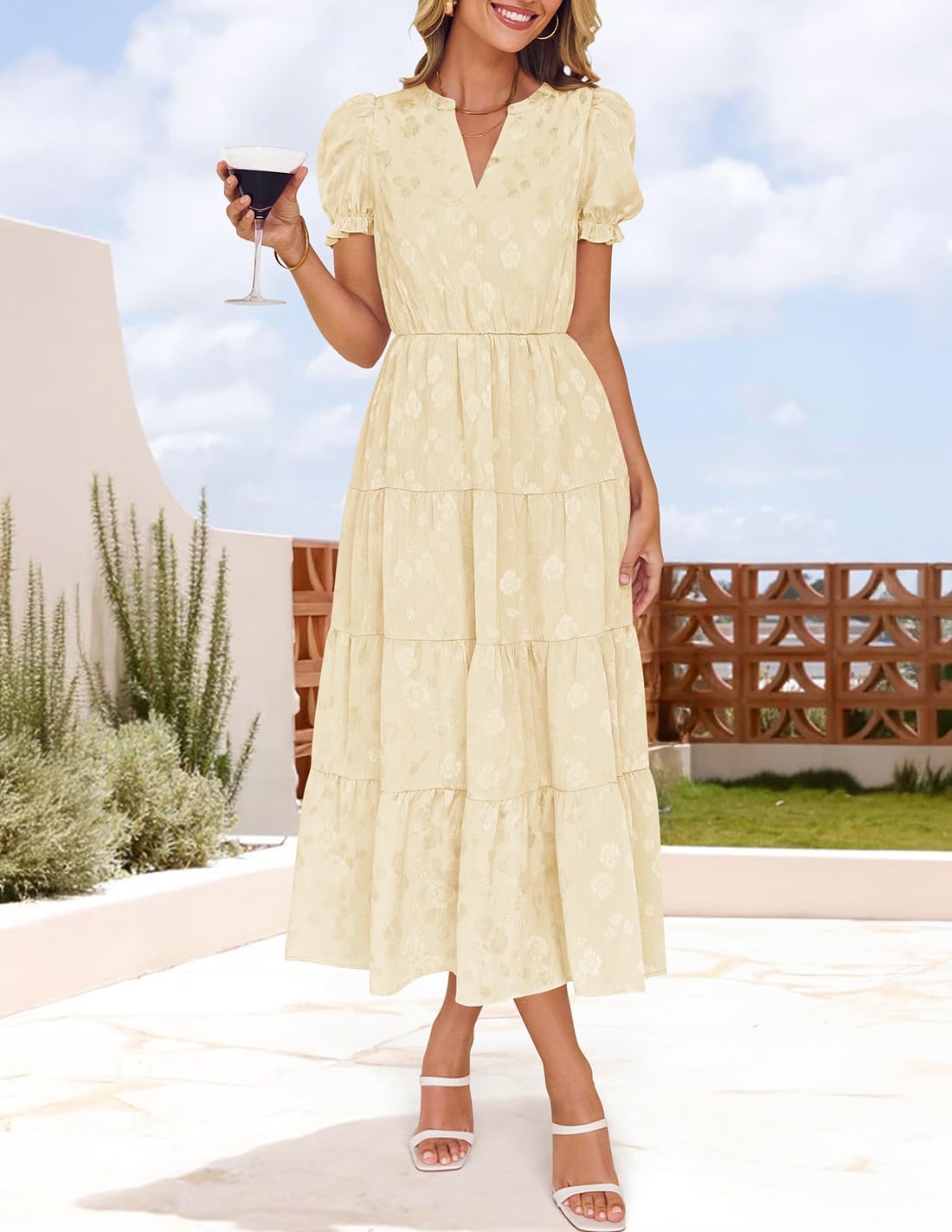 Foto 4 | Vestido Zesica De Manga Corta Con Estampado De Verano 2025 Para Mujer - Venta Internacional.