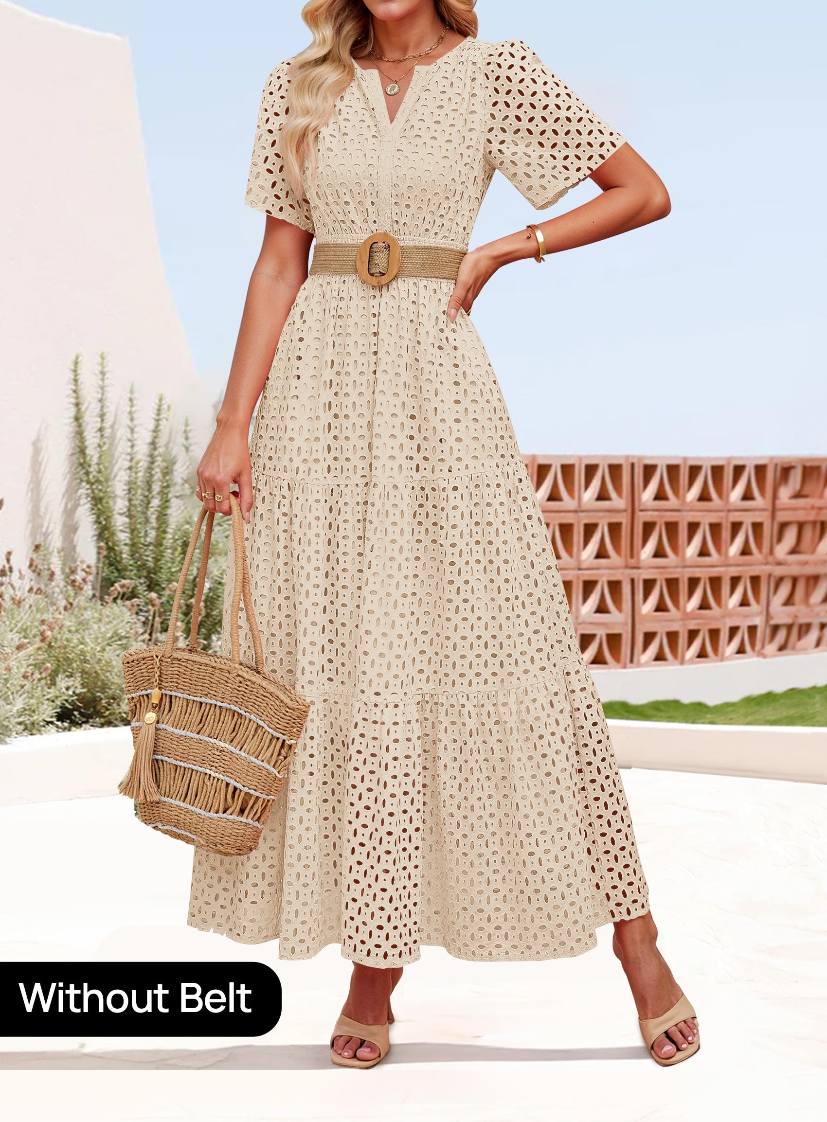 Foto 3 pulgar | Vestido Largo Zesica 2025 De Verano Con Manga Corta Y Cuello En V Para Mujer - Venta Internacional.